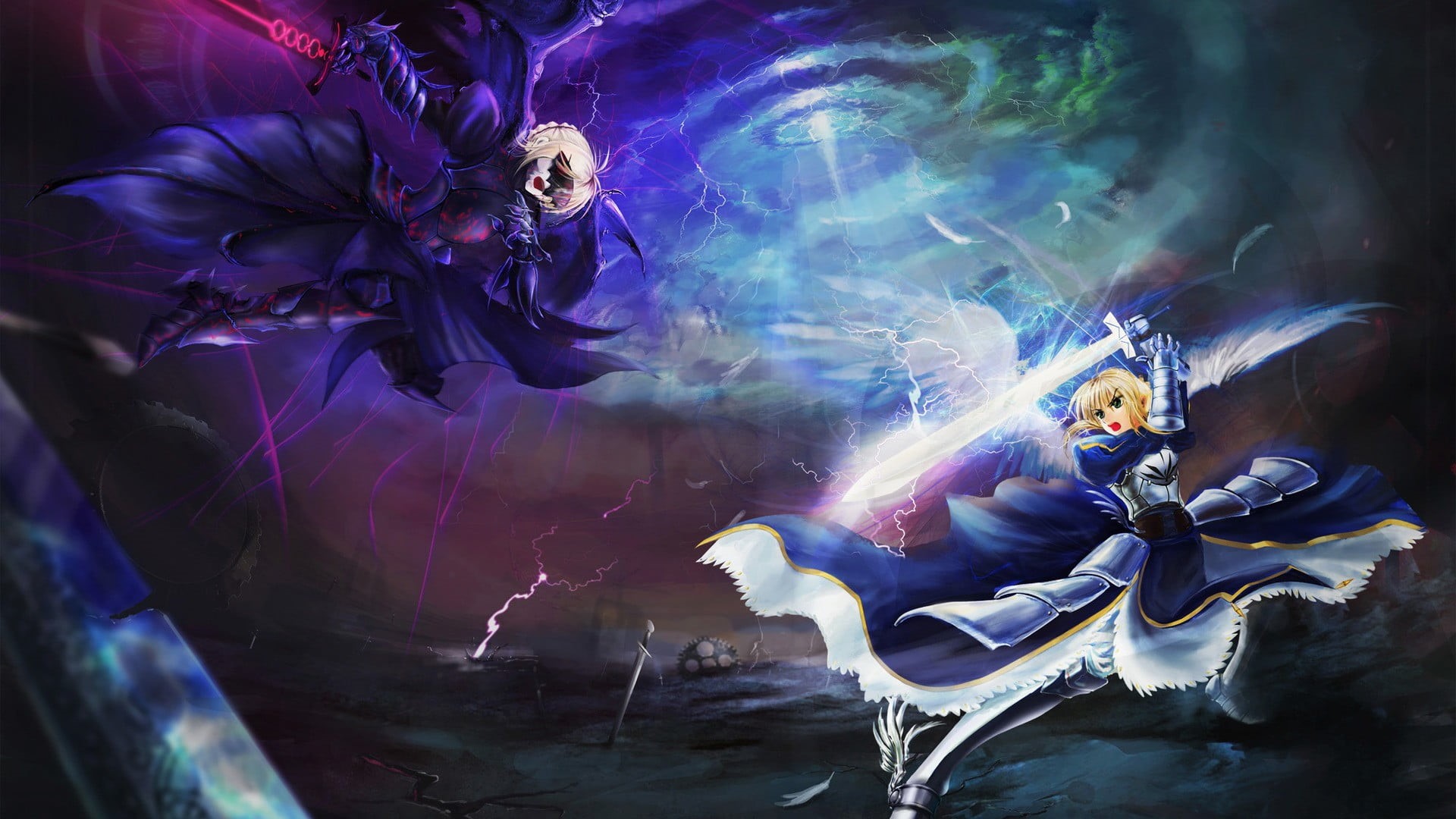 anime, creativity, nature, activity, people, mid adult, Fate/Stay Night: Unlimited Blade Works, characters, occupation, Saber Alter, blonde, multi colored, HD Wallpaper