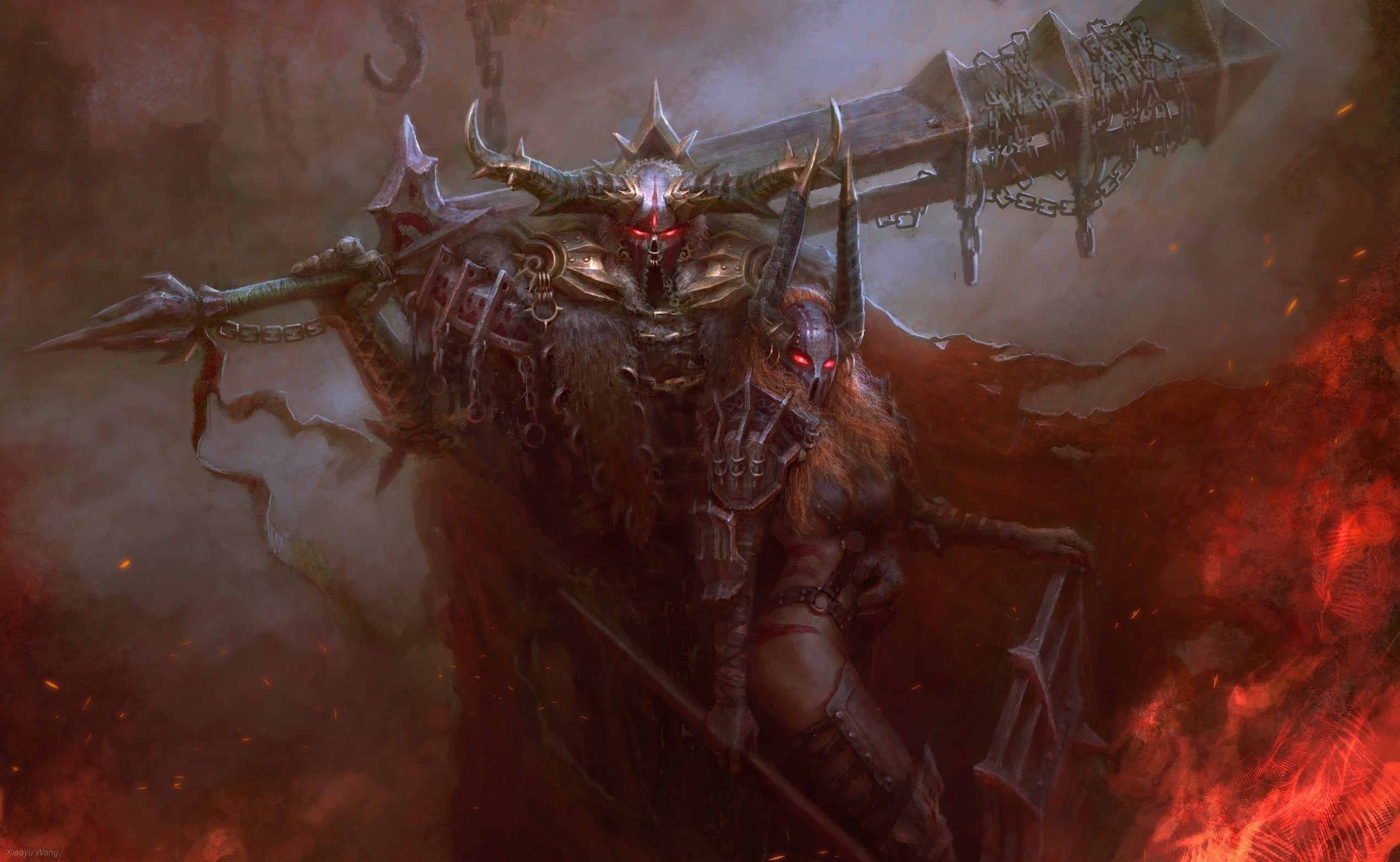 representation, demon, religion, human representation, monster, spirituality, art and craft, sword, smoke - physical structure, women, fantasy girl, HD Wallpaper