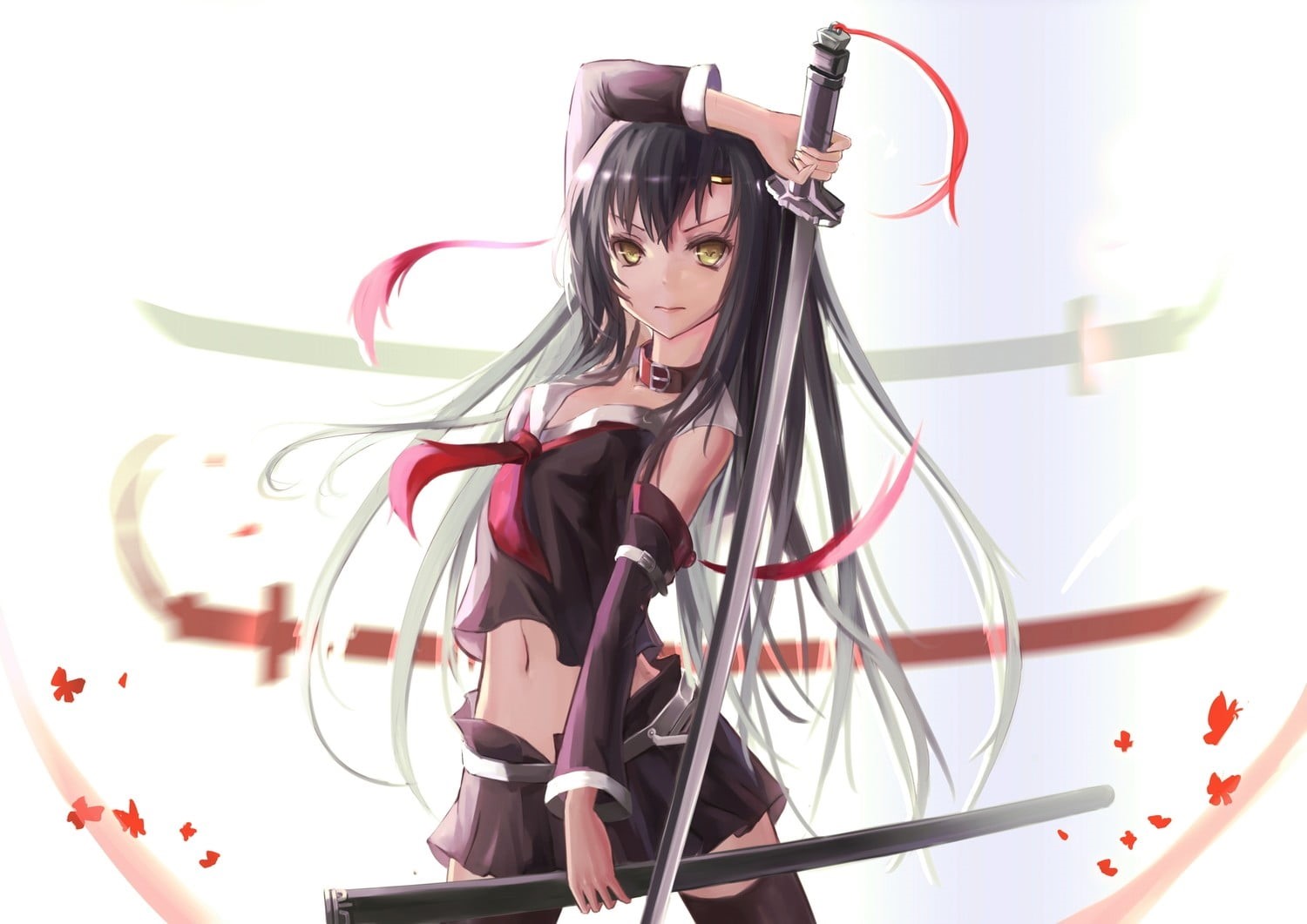 digital, woman, red, women, hair, studio shot, one person, sword, nature, lifestyles, indoors, looking at camera, white background, holding, HD Wallpaper