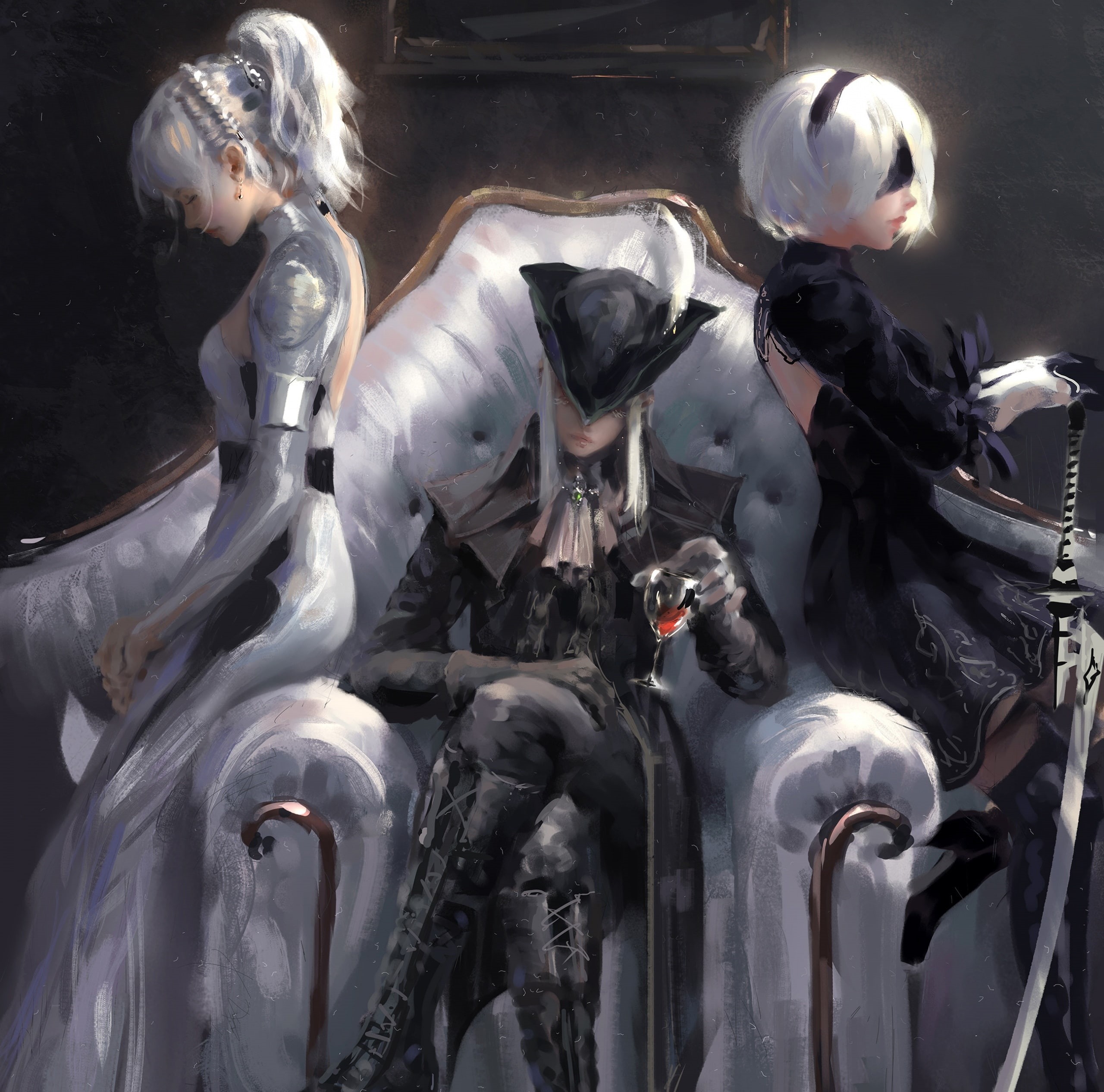 xv, Artwork, Automata, final, Games, lunafreya, 2K, Bloodborne, Other Games, finalfantasyxv, Painting, fantasy, maria, Nier, Lady, ladymaria, Freya, HD Wallpaper