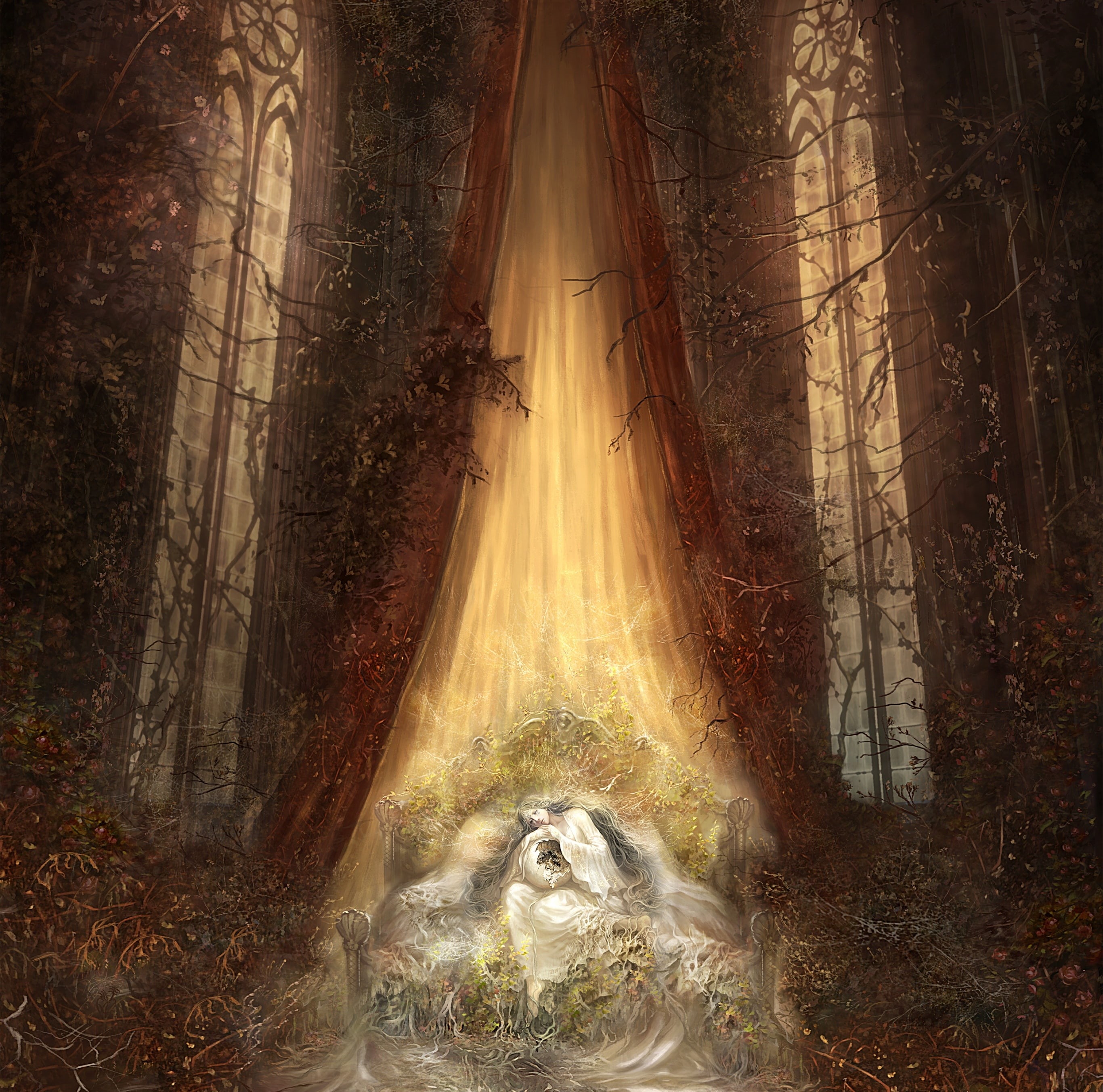 day, Game, Character, Filianore, conceptart, 2K, Princess, woodland, horror, nature, beauty in nature, digital composite, Sleeping, tranquility, dark, HD Wallpaper