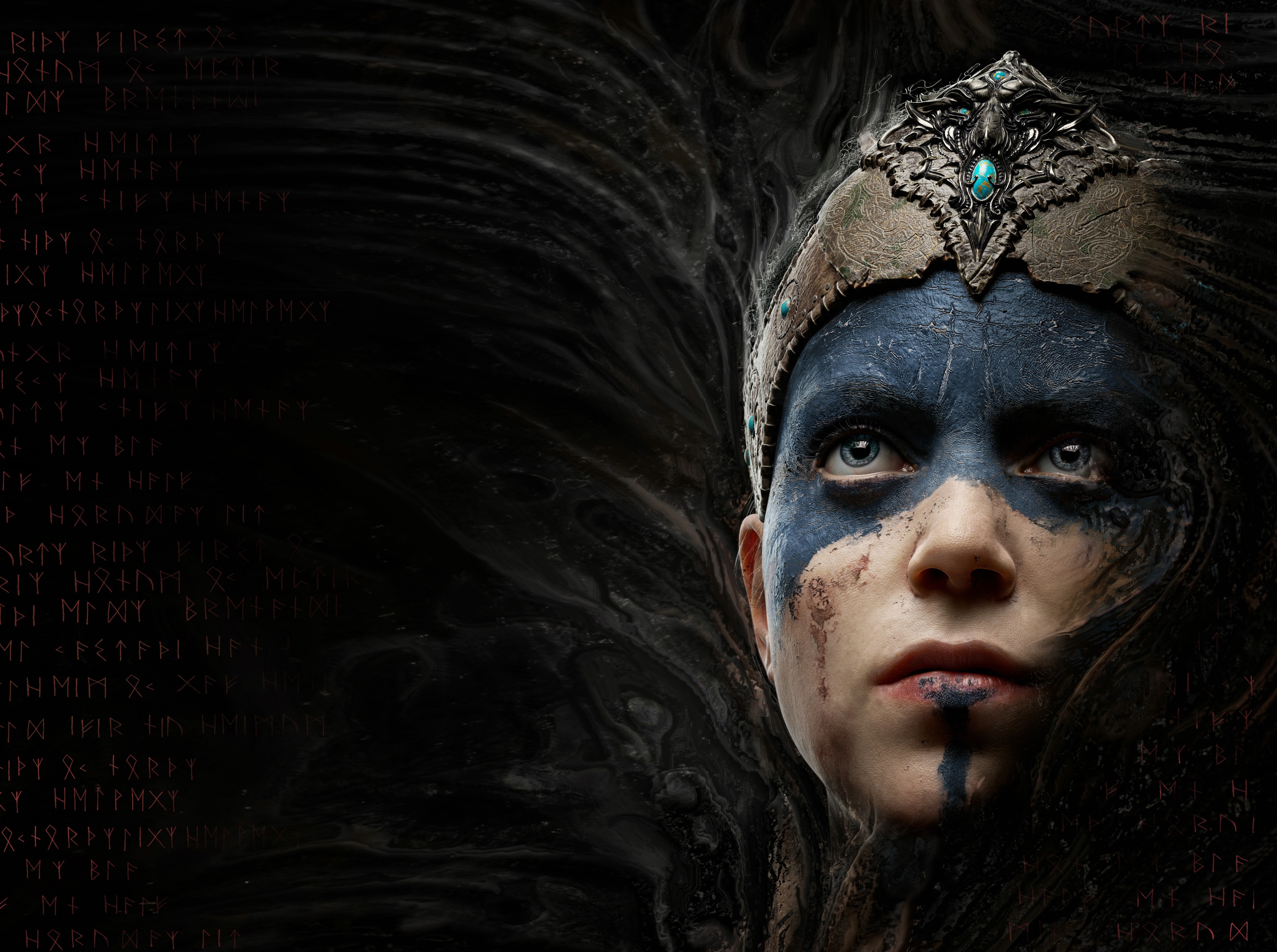 front view, art and craft, religion, belief, one person, human representation, digital composite, senua, headshot, Norse., videogame, human face, hellblade, HD Wallpaper
