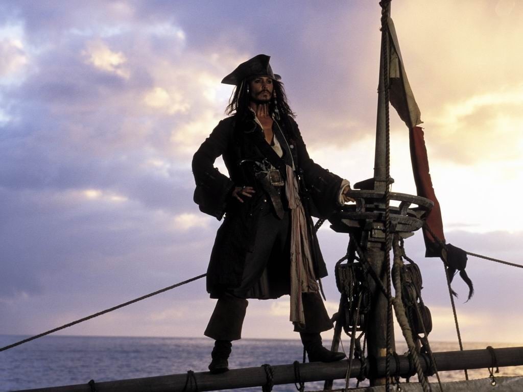 standing, outdoors, sky, full length, sailboat, Pirates of the Caribbean, Jack Sparrow, nature, low angle view, movies, 480P, sunset, gun, military, Johnny Depp, HD Wallpaper