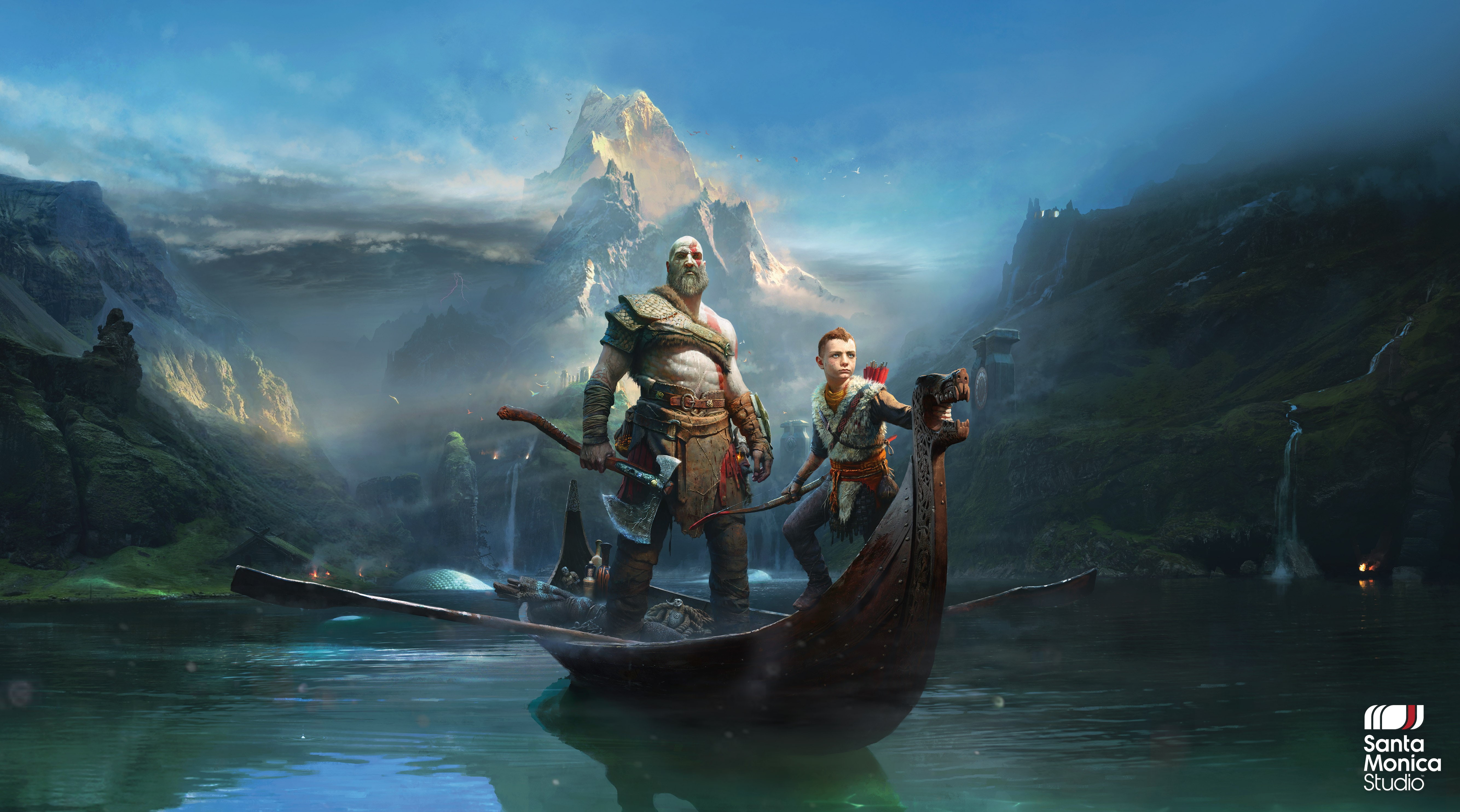 Atreus, fog, water, people, video games, adult, nature, mode of transportation, river, God of War (2018), outdoors, Kratos, mountain, scenics - nature, HD Wallpaper