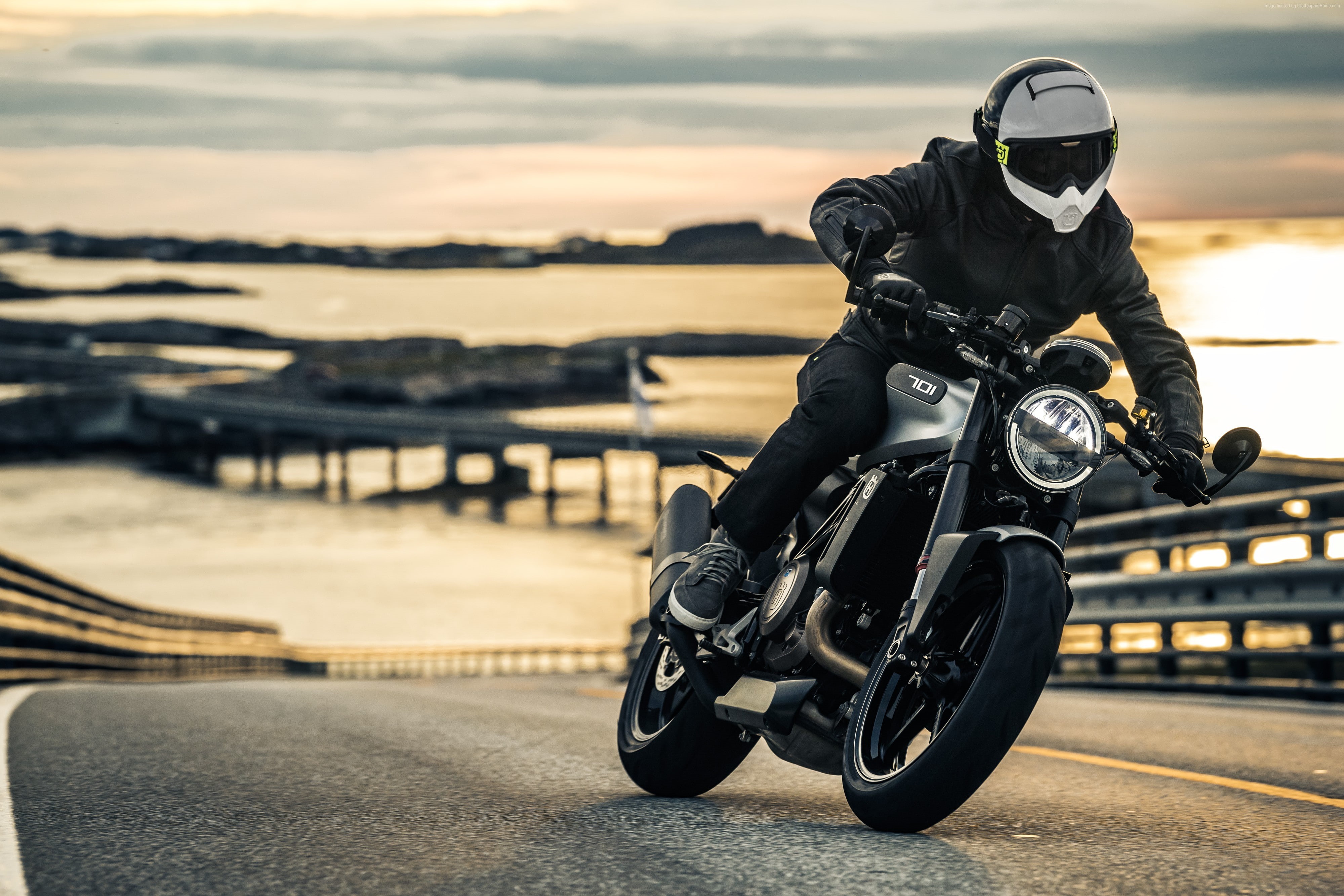 street, transportation, crash helmet, city, headwear, focus on foreground, 2018 Bikes, leisure activity, outdoors, nature, real people, Husqvarna Vitpilen 701, HD Wallpaper