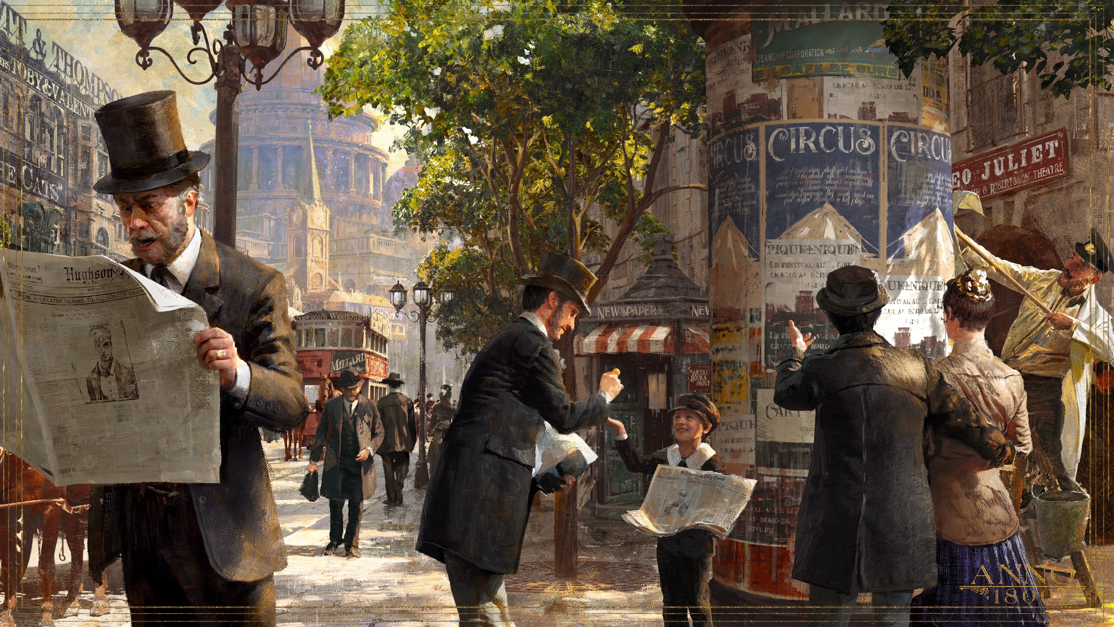 Ubisoft, concept art, digital art, artwork, Anno 1800, top hat, 1800s, 4K, newspapers, HD Wallpaper