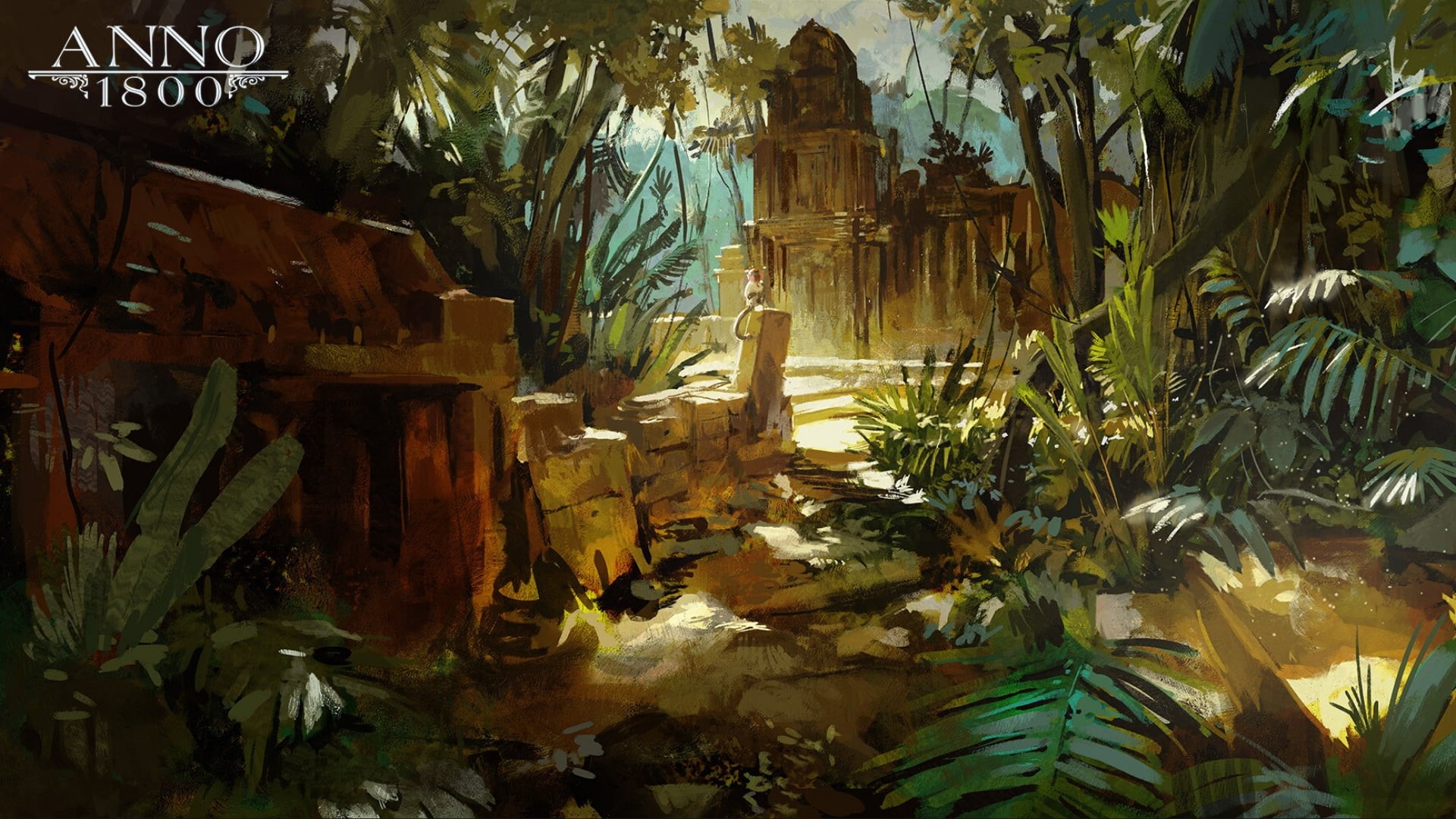 artwork, Anno 1800, concept art, digital art, temple, jungle, 1800s, 1080P, Ubisoft, South America, HD Wallpaper