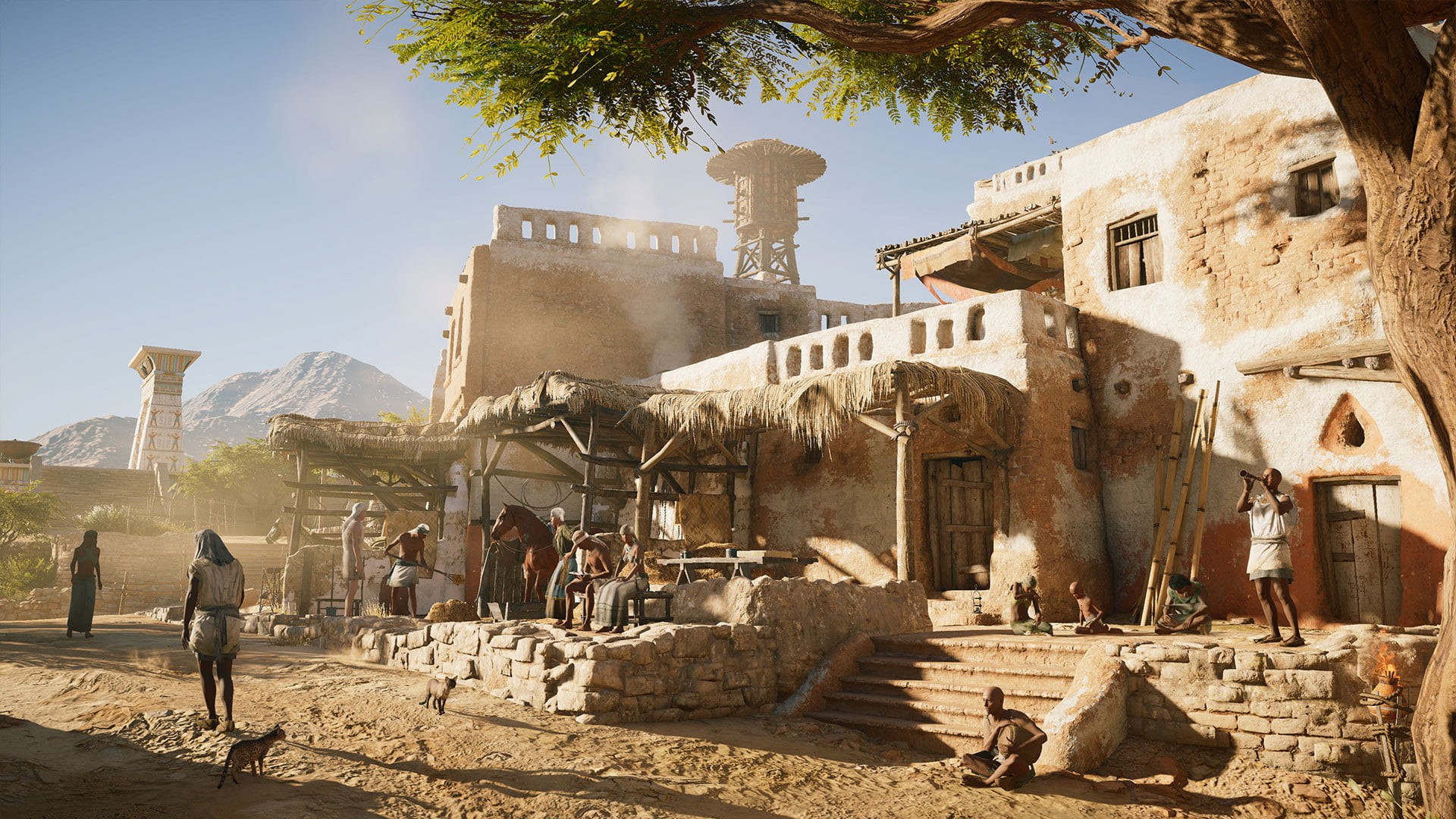 travel, concrete, architecture, Assassins Creed: Origins, sunlight, tourism, white, 1080P, plant, ancient civilization, men, built structure, history, HD Wallpaper