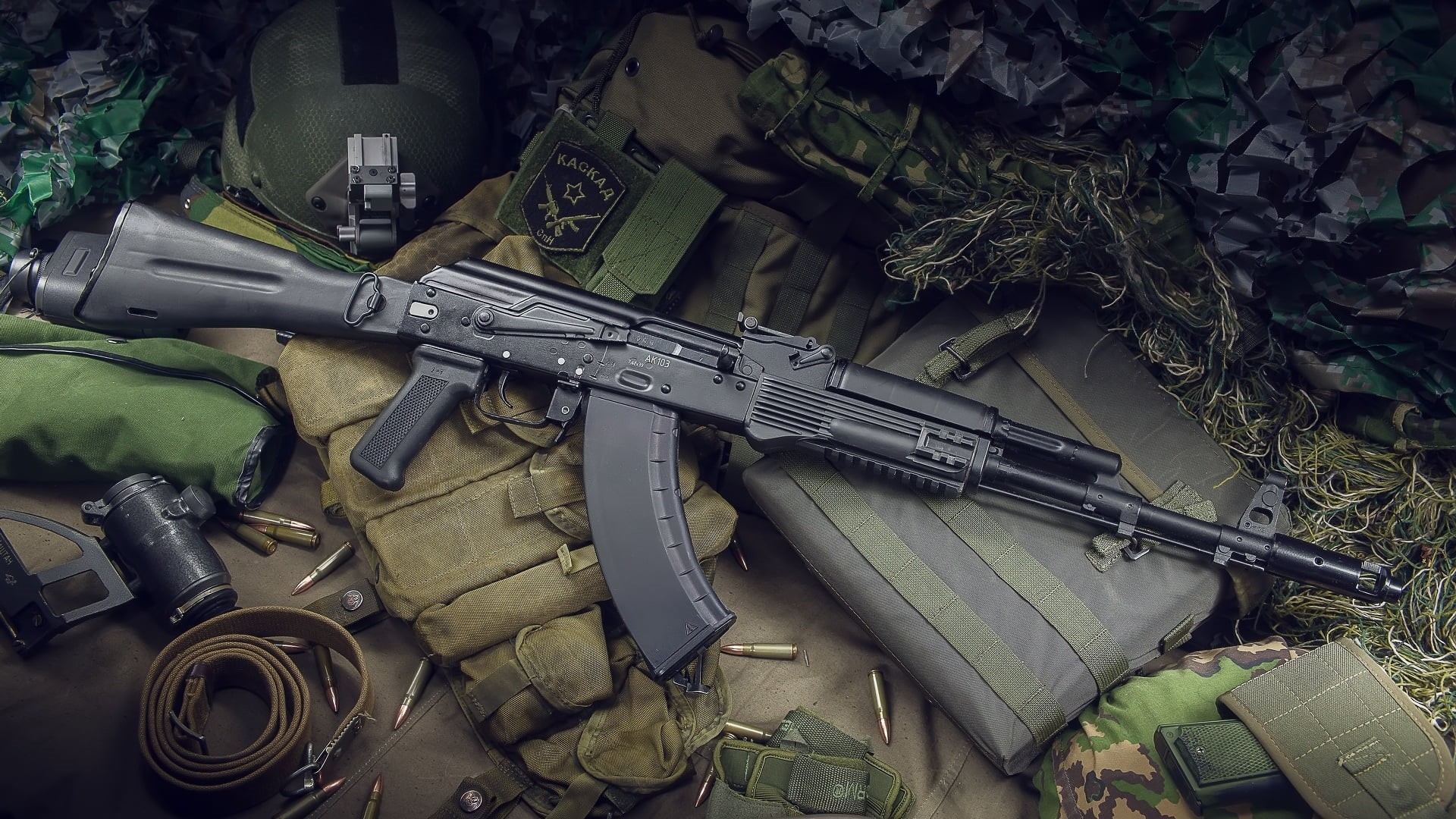 machine gun, high angle view, rifle, gun, sign, weapons, government, security, armed forces, AK, 1080P, warning sign, protection, conflict, communication, HD Wallpaper