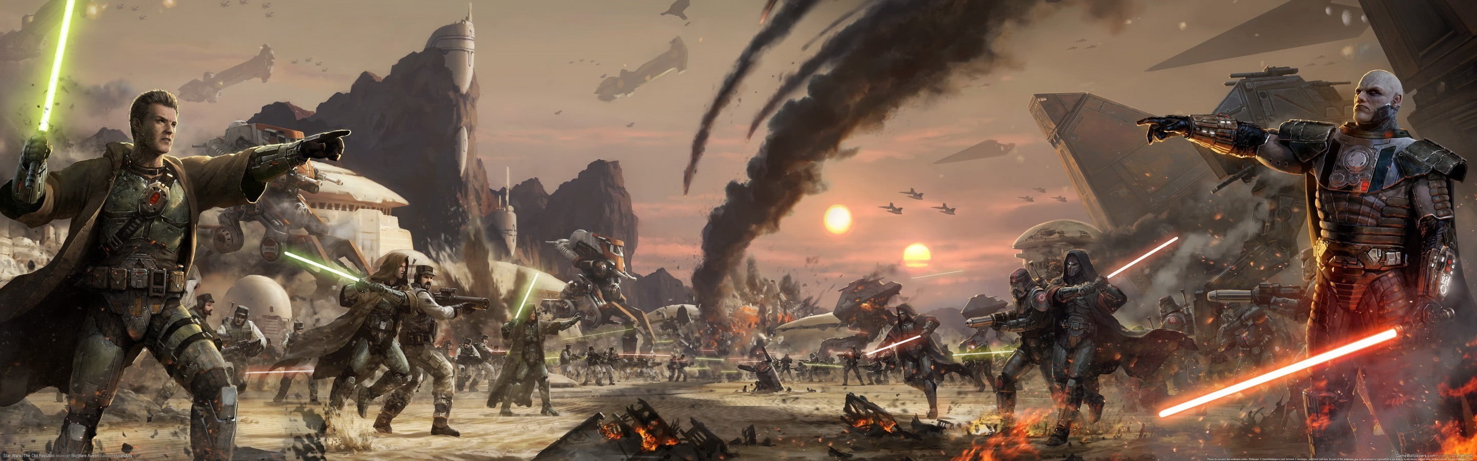 sky, conflict, 2K, wars, nature, Star Wars, aggression, outdoors, city, motion, smoke - physical structure, military, crowd, fighting, architecture, star, HD Wallpaper