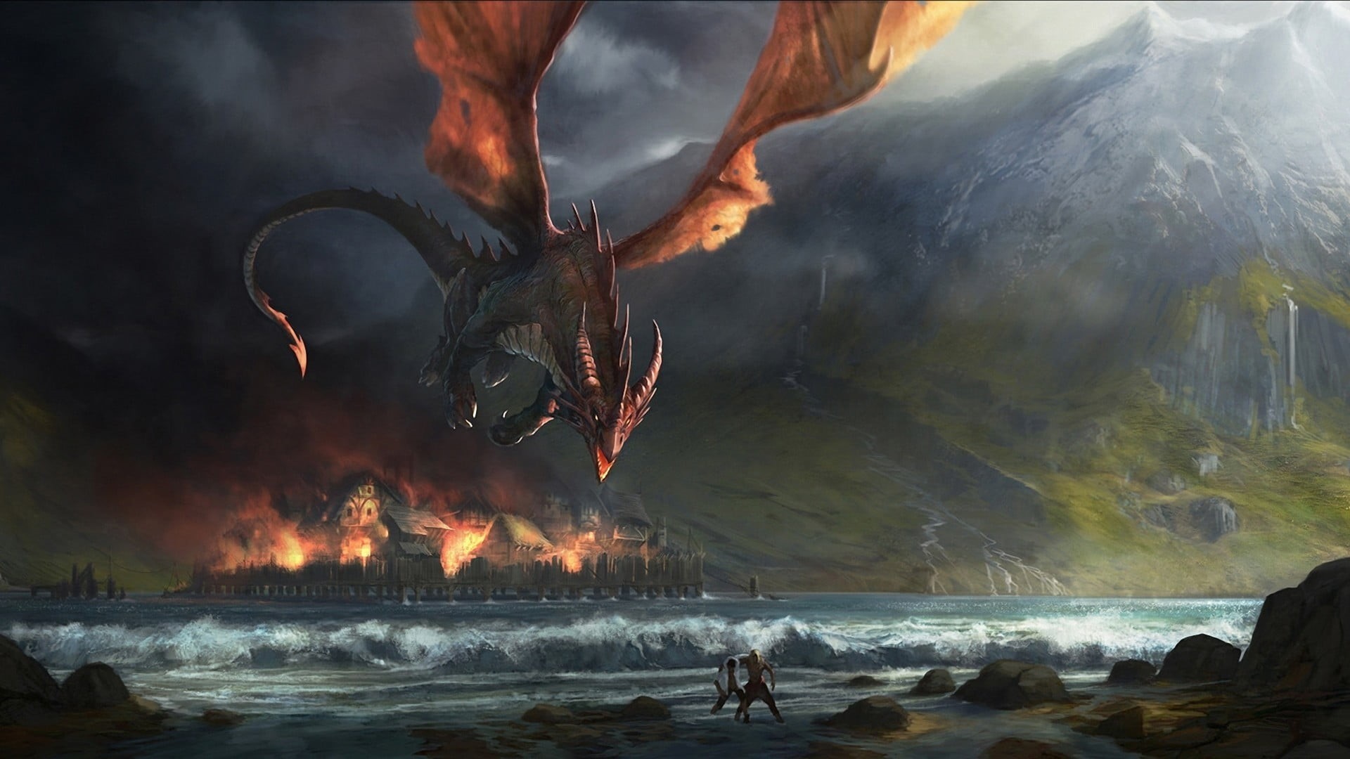 fantasy art, motion, The Hobbit: The Desolation of Smaug, smoke - Physical Structure, accidents and disasters, burned, communication, outdoors, warning sign, HD Wallpaper