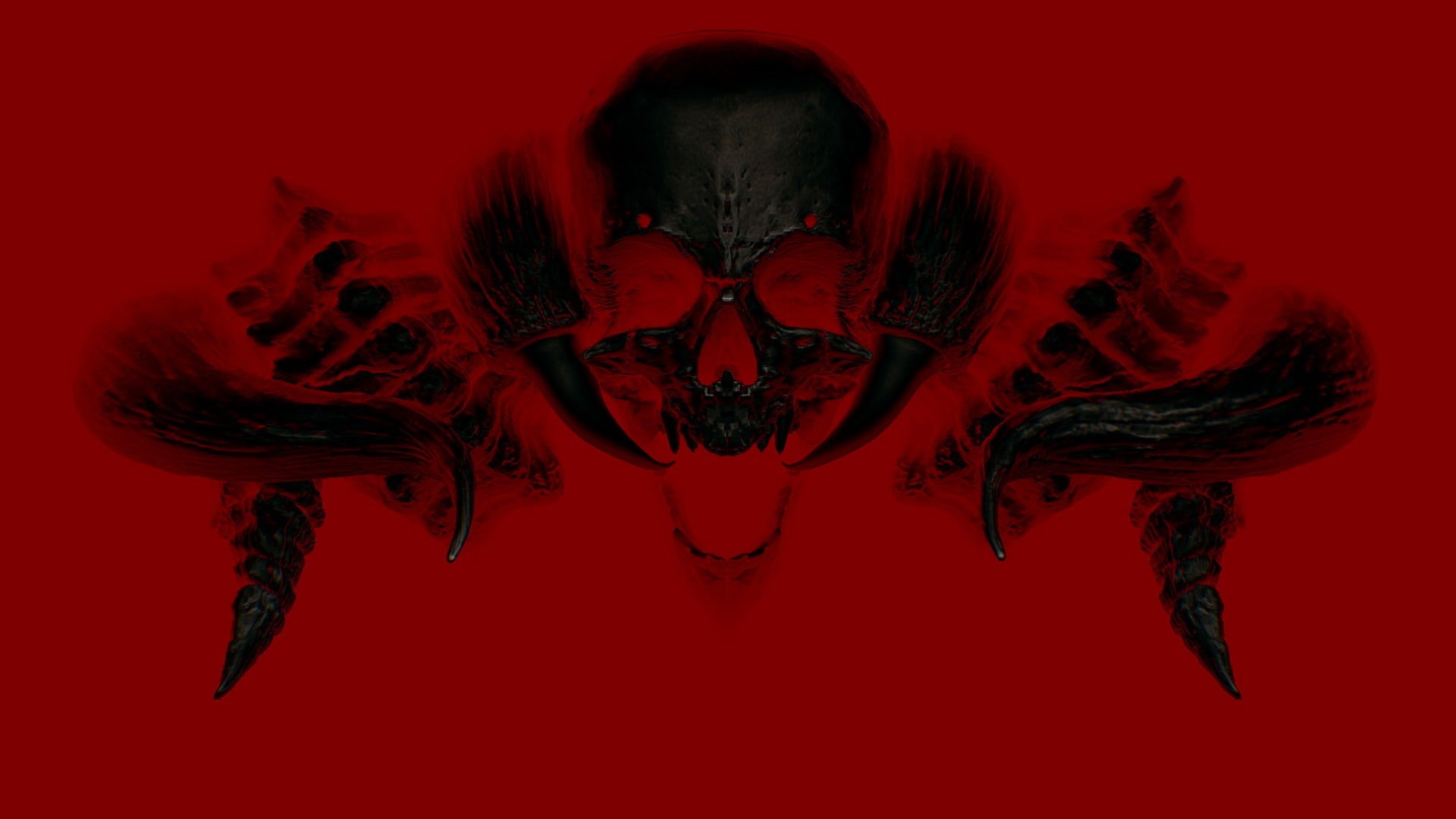 devil daggers, human face, studio shot, red background, food and drink, composite image, nature, people, symmetry, 1080P, indoors, digital composite, skull, HD Wallpaper