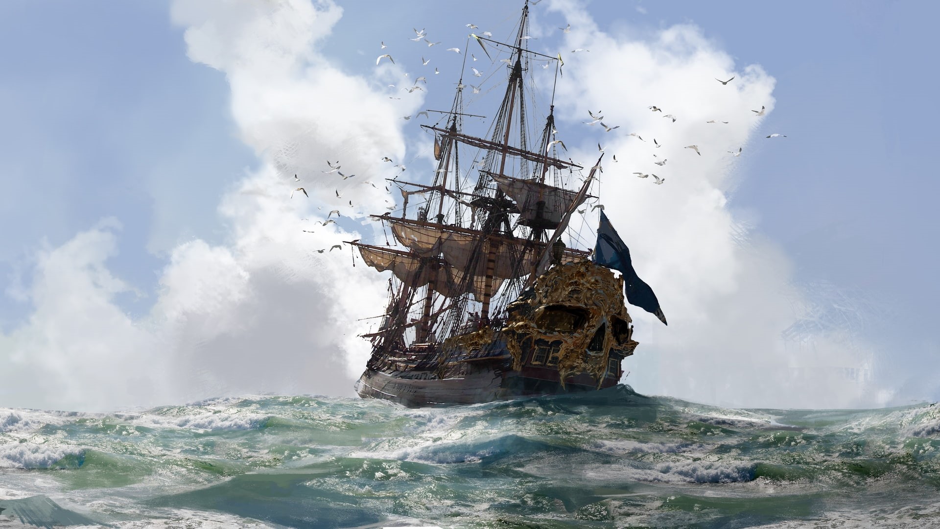 water, 1080P, pirates, sea, Skull and Bones, video games, ship, skull, HD Wallpaper