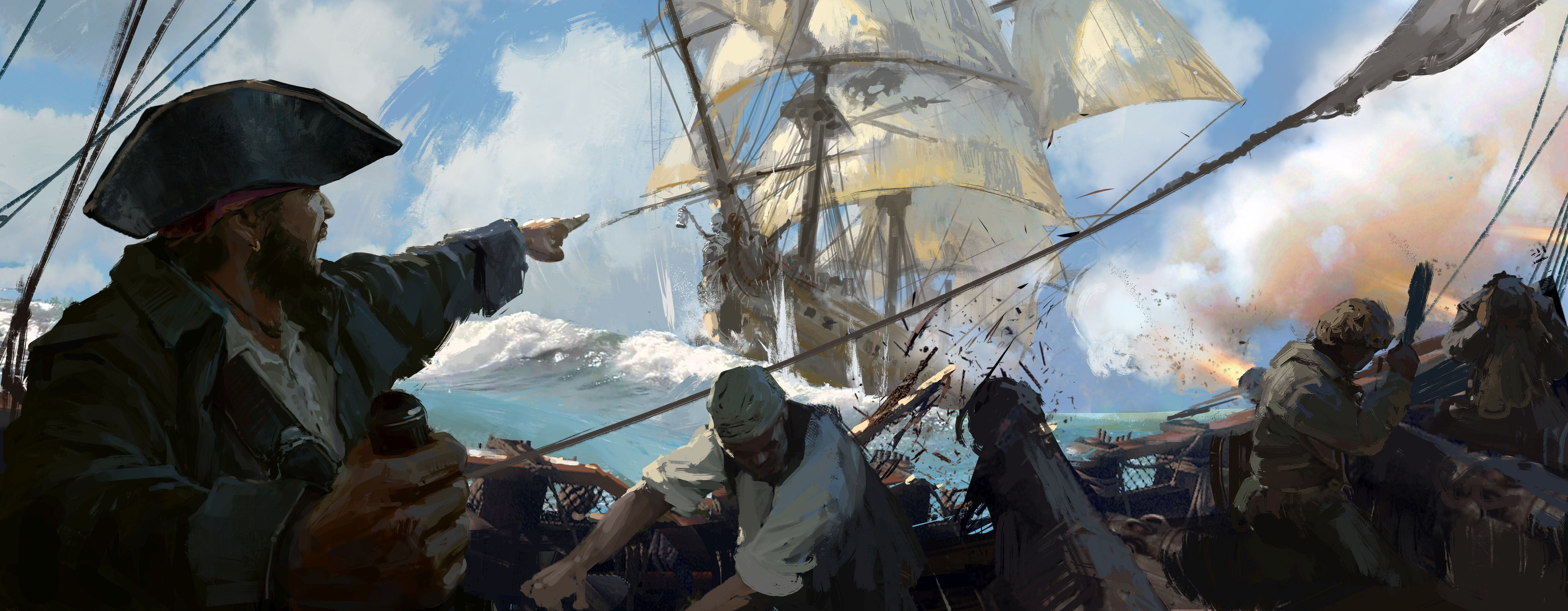 crew, Skull and Bones, pirate, kaizoku, hat, man, sea, game, 5K, ship, sails, HD Wallpaper