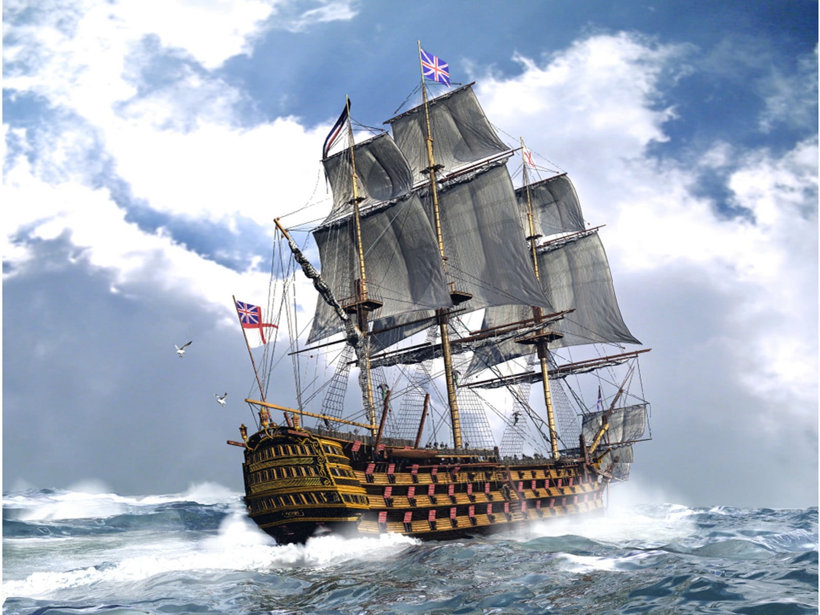 clouds, travel, ship, motion, nature, galleon, no people, sport, sailboat, sea, white, water, mode of transportation, transportation, 720P, nautical vessel, HD Wallpaper