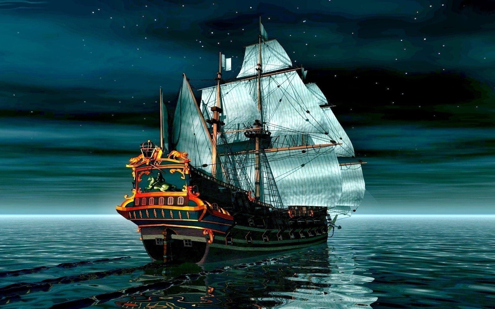 Sea, Ship, Pirate, Calm, 1080P, HD Wallpaper