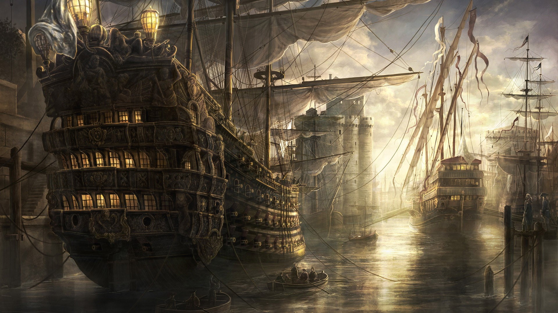 pirate, schooner, 1080P, digital/artwork, ship, hd, HD Wallpaper