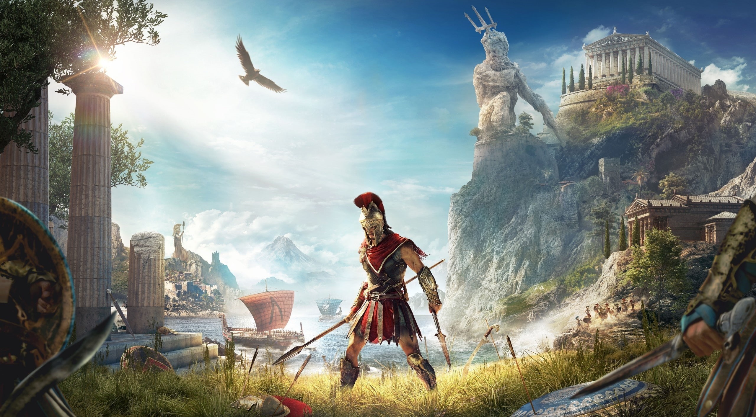 Games, Odyssey, sunlight, architecture, lens flare, nature, building exterior, assassins, 2018, transportation, application, adult, game, Assassins Creed, HD Wallpaper