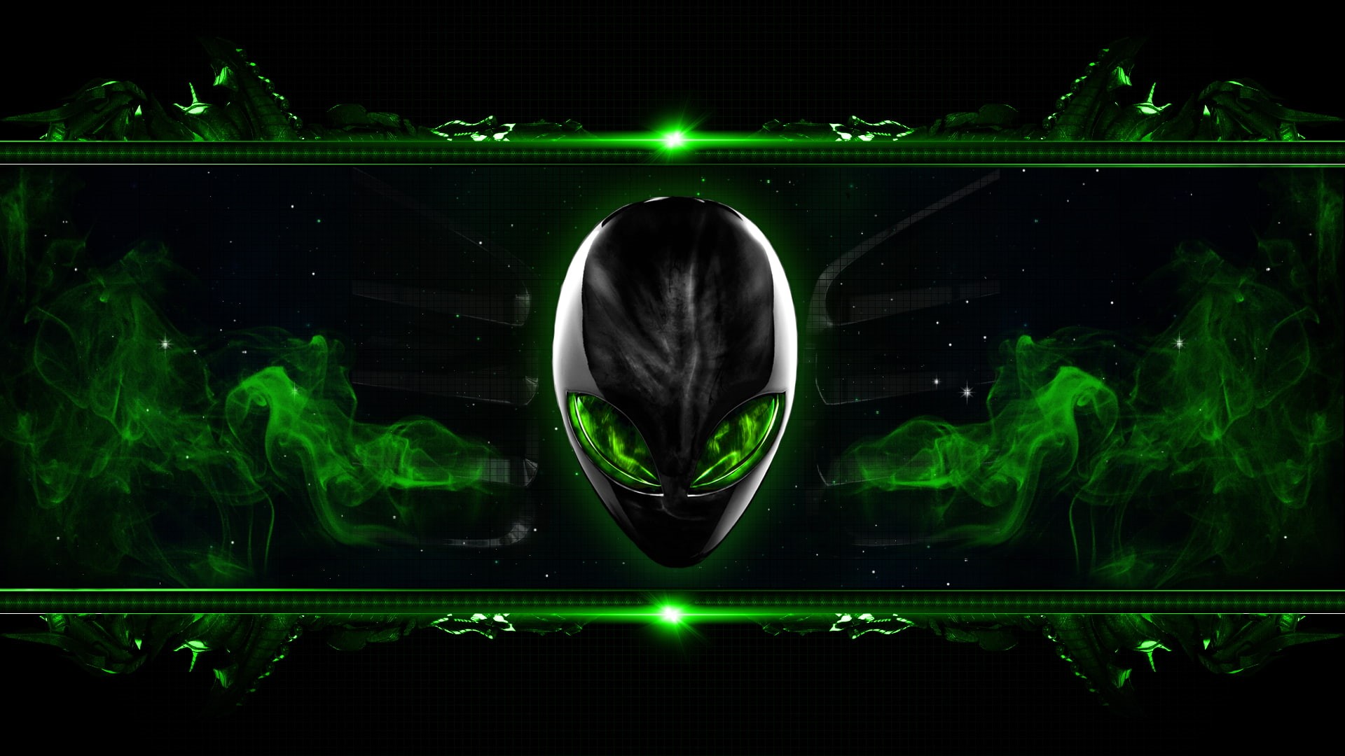 digital, alienware, green, 1080P, dark background, background, art, dark, abstract, games, software, digital art, HD Wallpaper