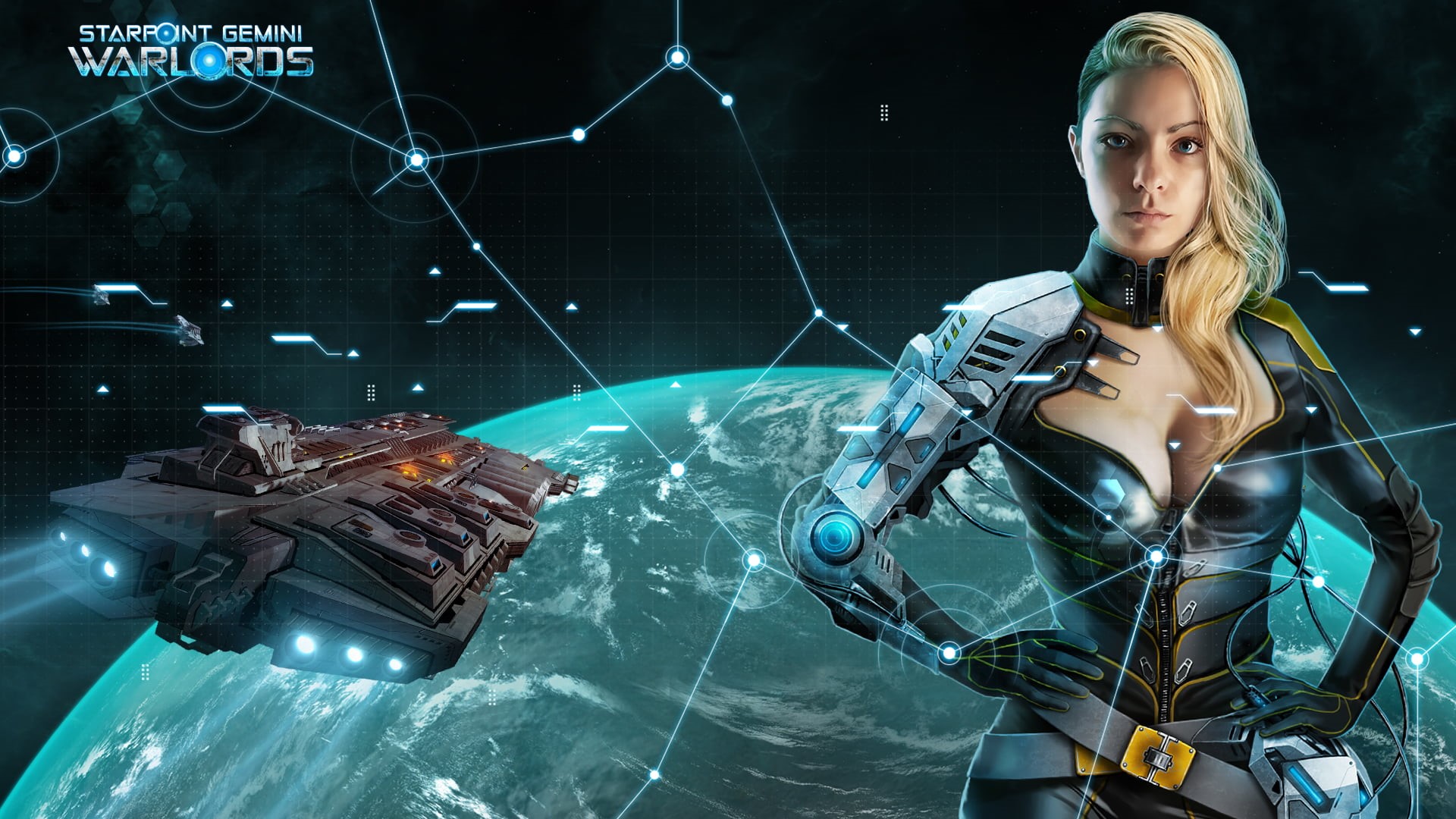 spaceship, science fiction, clothing, game, adult, young women, sitting, hair, cyborg, beautiful woman, warlords, indoors, 1080P, fashion, looking at camera, HD Wallpaper