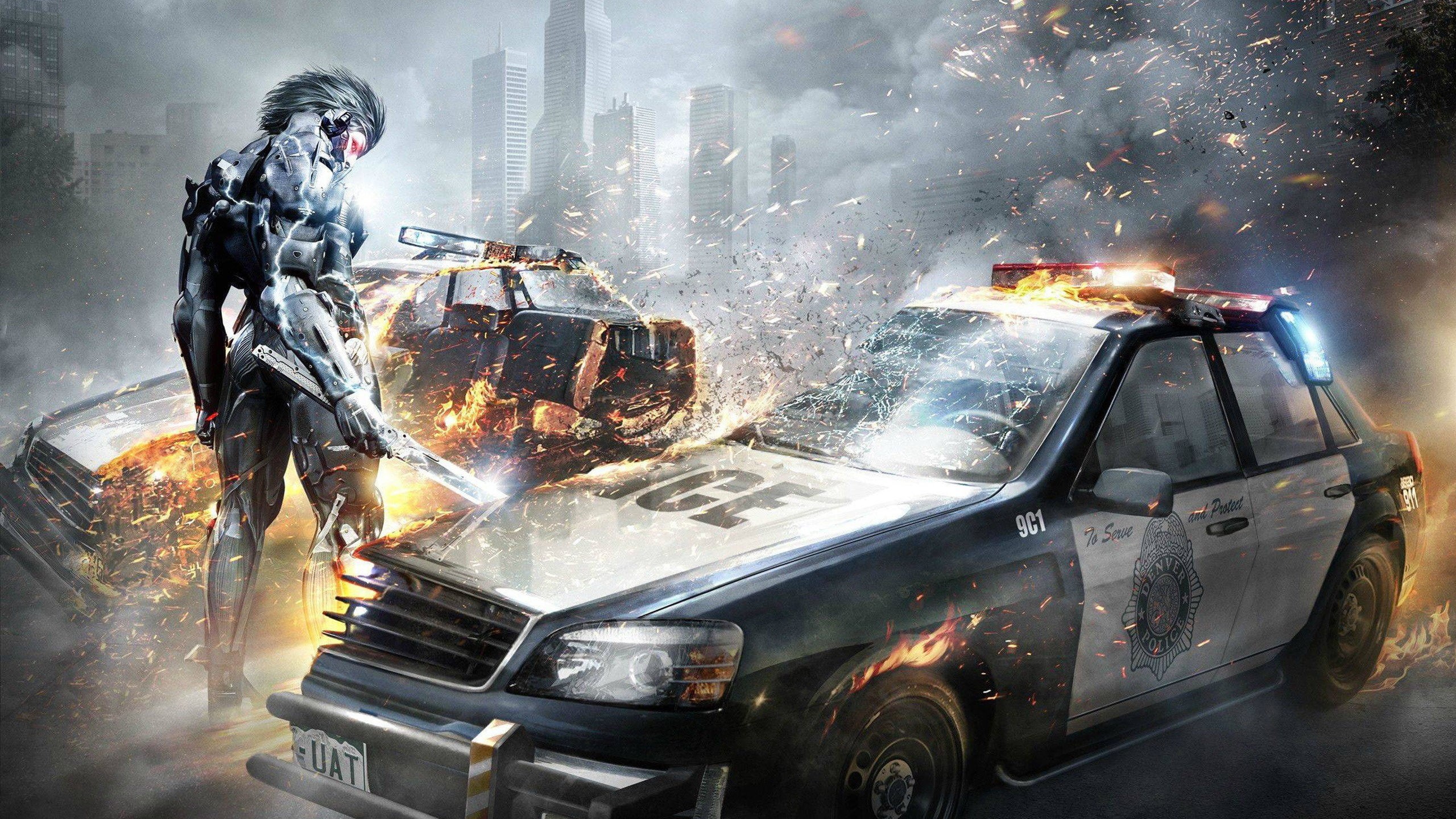 2K, video games, Metal Gear Rising: Revengeance, game, car, nature, mode of transportation, smoke - physical structure, communication, destruction, illuminated, HD Wallpaper