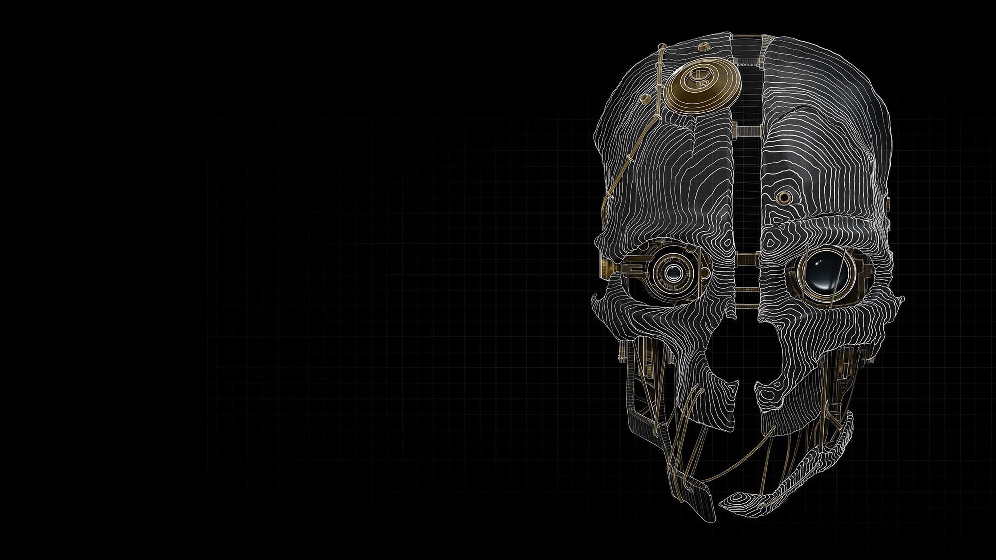 black color, mask, video games, black background, people, indoors, 1080P, skull, studio shot, projection, technology, science, abstract, pattern, illustration, HD Wallpaper