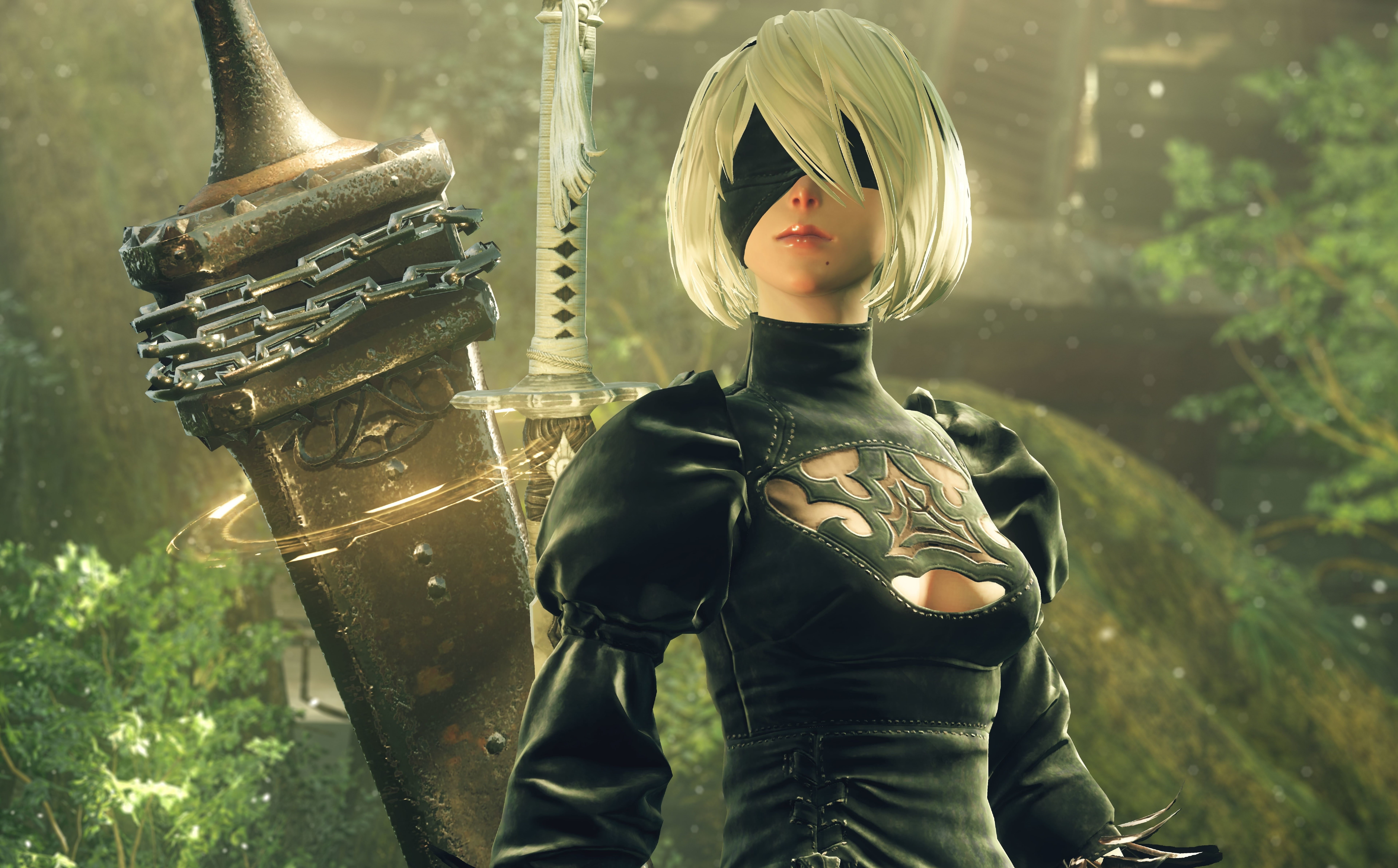 videogame, standing, real people, Other Games, lifestyles, art and craft, male likeness, clothing, nier, sculpture, anime, holding, outdoors, weapon, 2017, HD Wallpaper