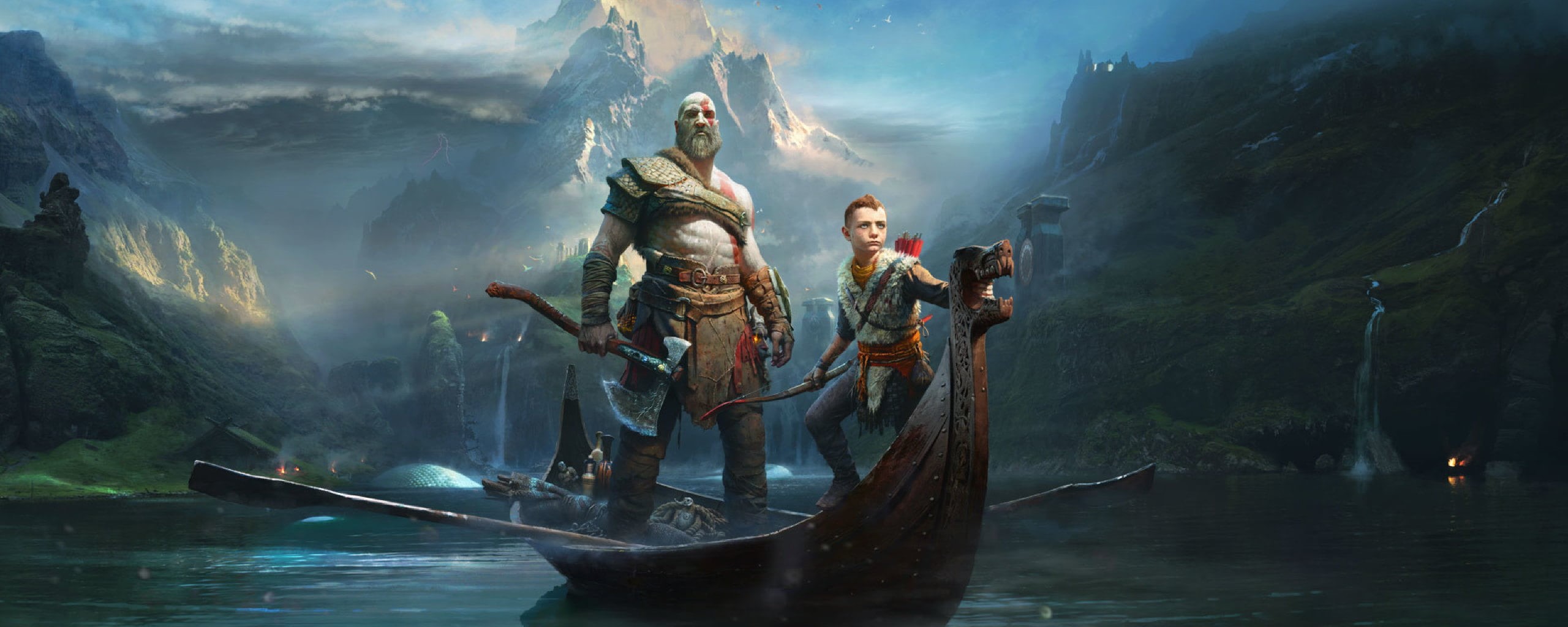 game, nature, mystery, God of War (2018), God of War, females, beauty in nature, travel, land, water, 2K, boy, outdoors, men, Kratos, application, adult, HD Wallpaper