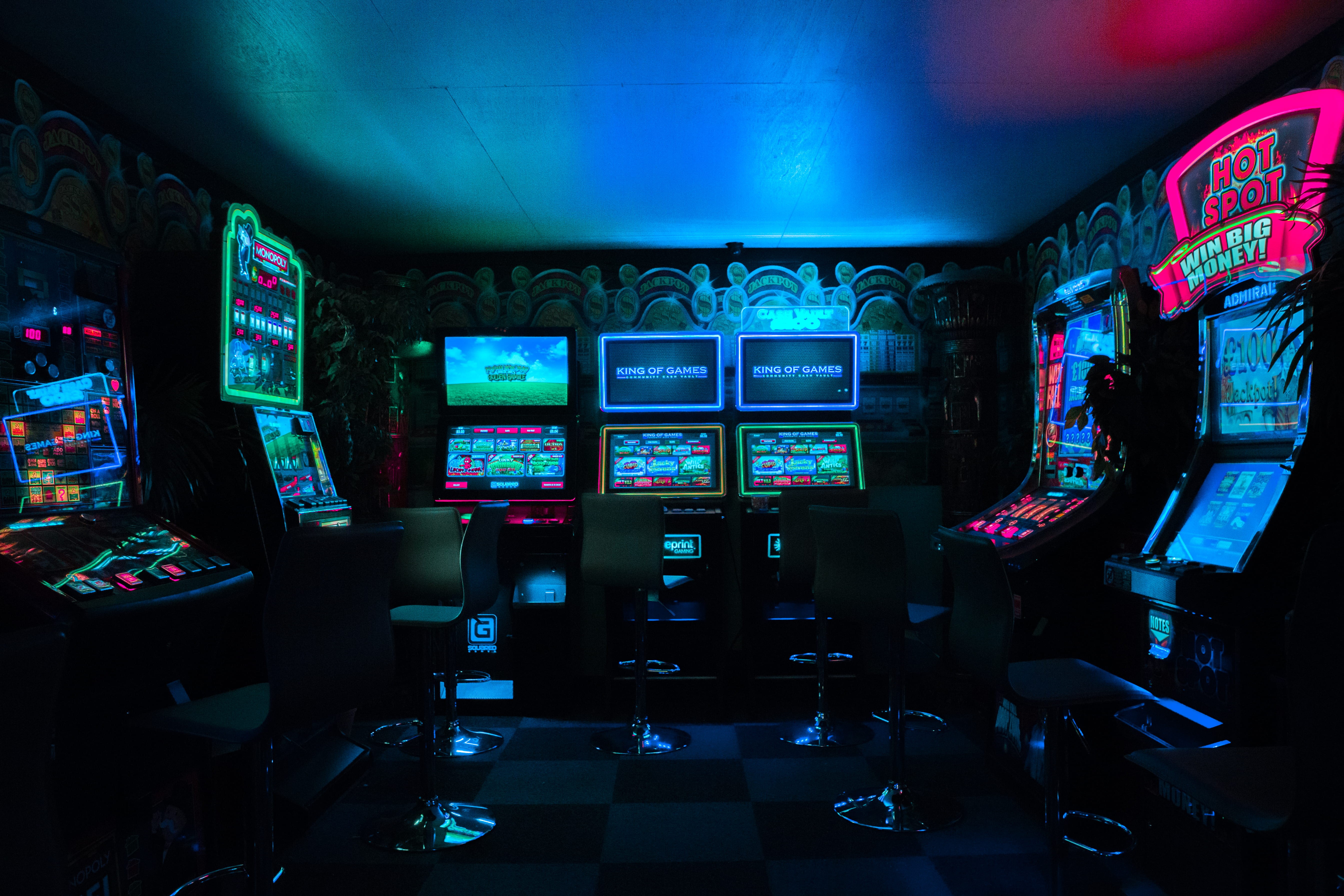 travel, shop, indoors, night, video, interior, machines, arcade, machinery, mode of transportation, text, nightlife, technology, transportation, game, screen, HD Wallpaper