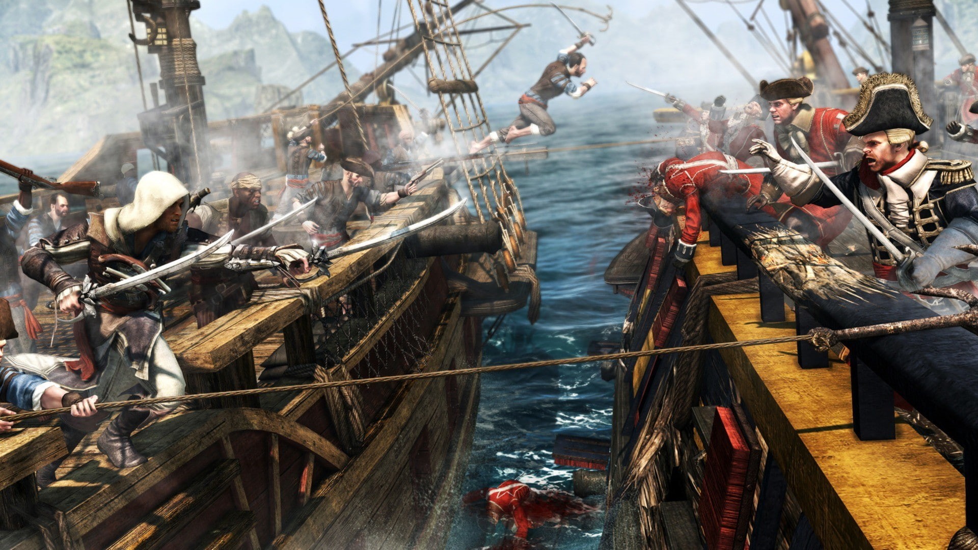 pirate, 1080P, video games, creed, hd, sword, assassin, s, black, flag, battle, blood, HD Wallpaper