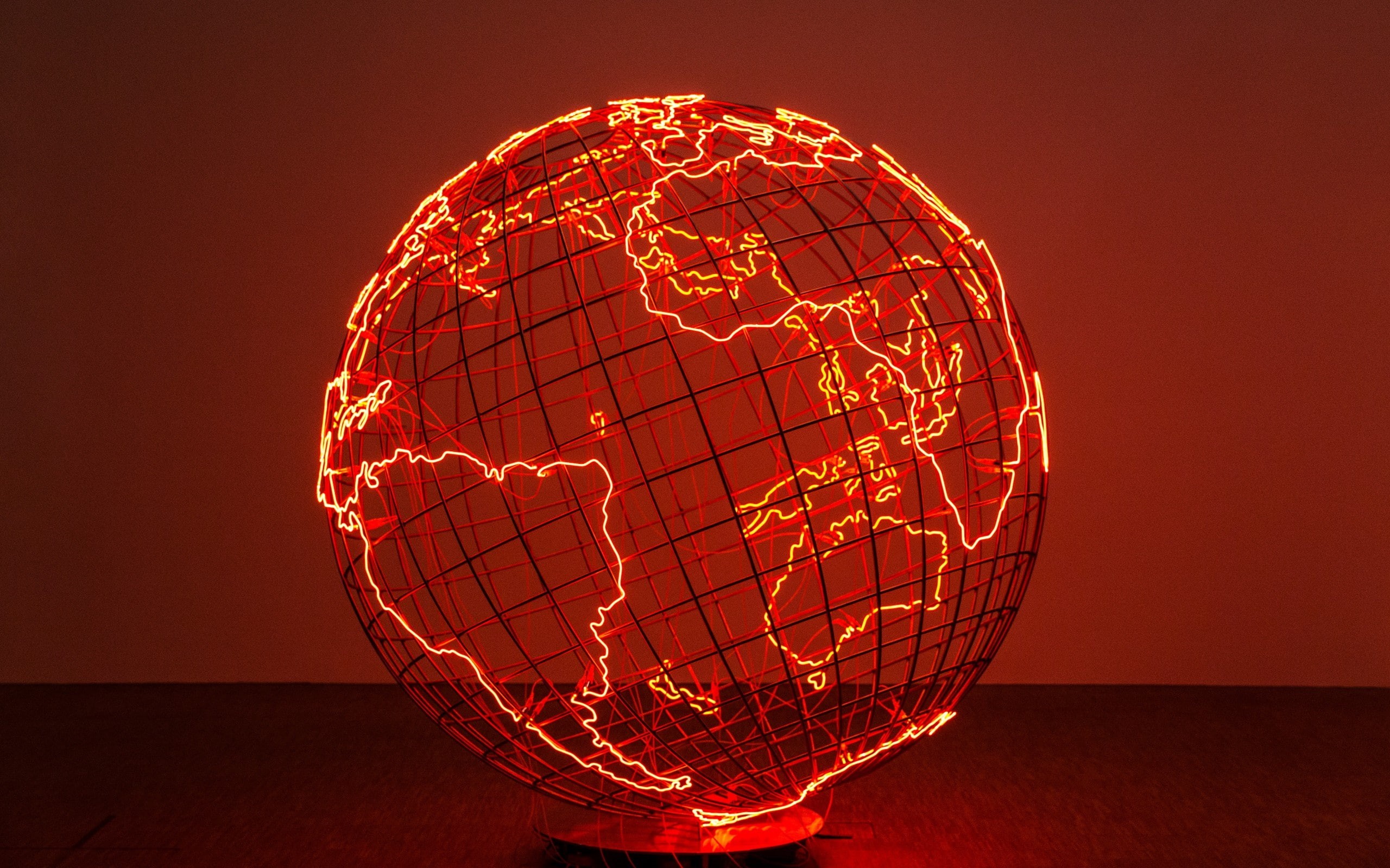 lights, globes, world map, planet, Earth, Africa, nets, South America, electricity, artwork, Europe, continents, 2K, neon, wire, Antarctica, Australia, HD Wallpaper