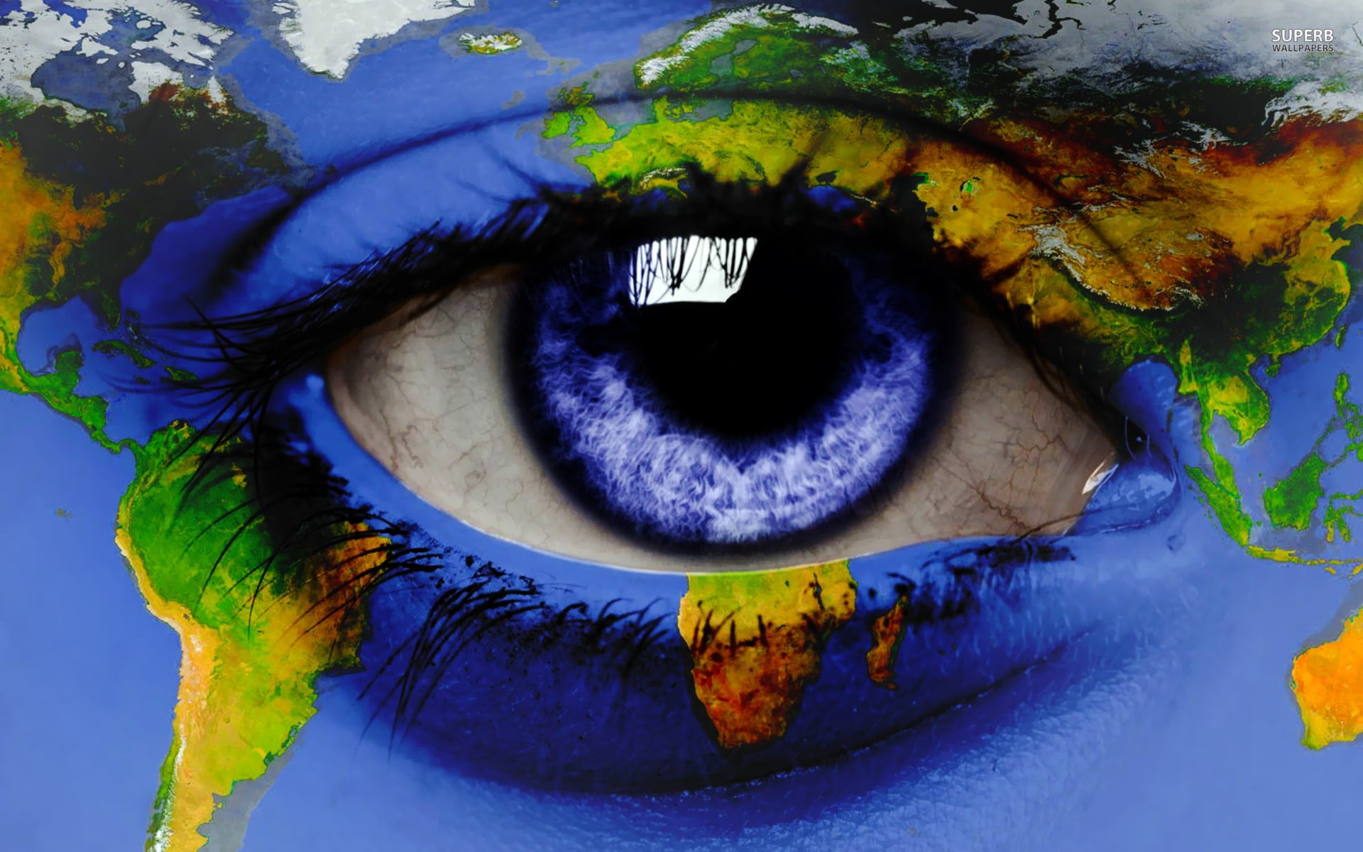 eyelashes, North America, 1080P, Europe, Australia, South America, blue eyes, Africa, eyes, digital art, Asia, World Map, Continents, HD Wallpaper