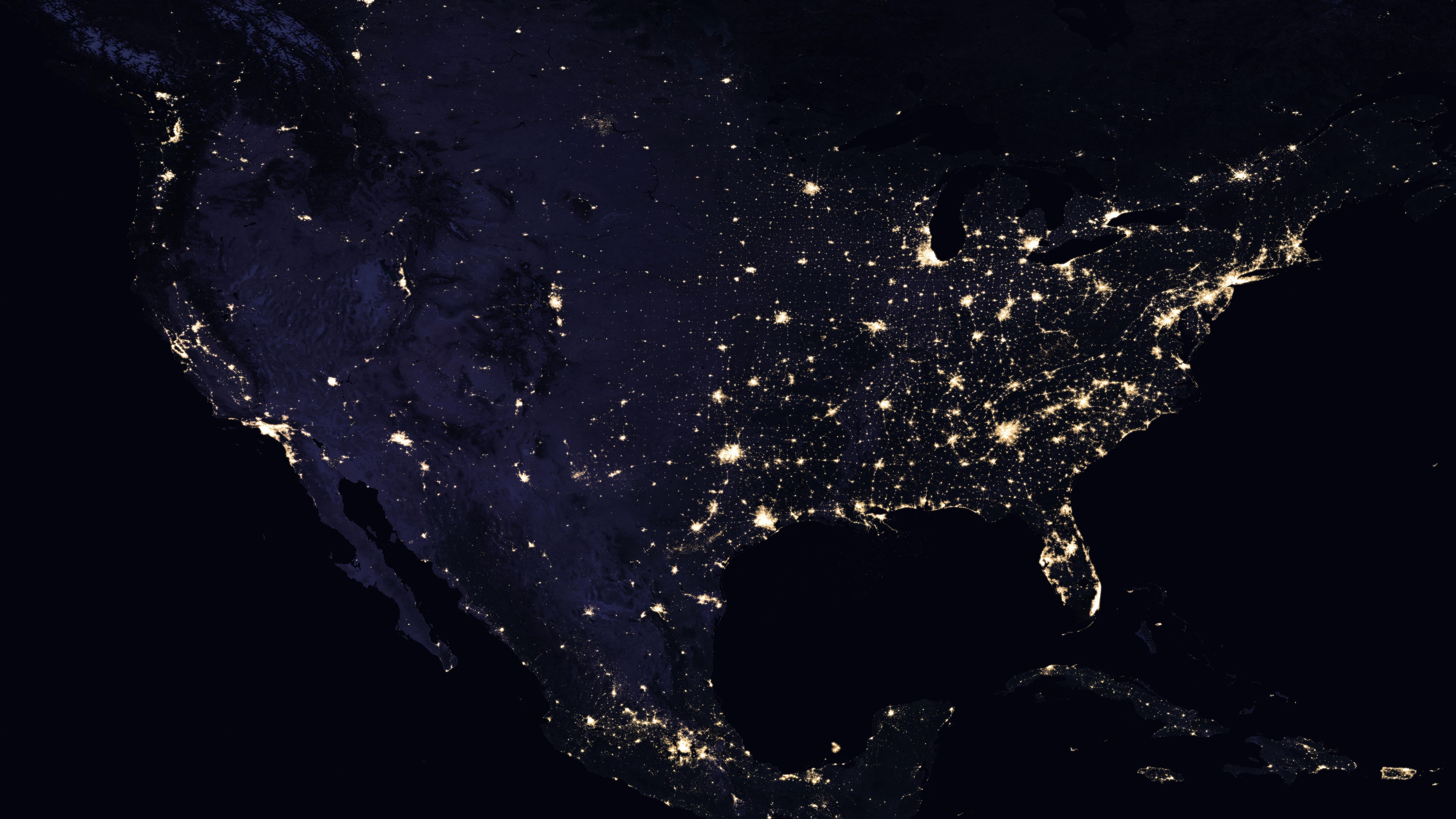 human settlement, north america, satellite imagery, darkness, mexico, nasa, gulf of mexico, city lights, urban, earth, 8K, space photography, america, HD Wallpaper