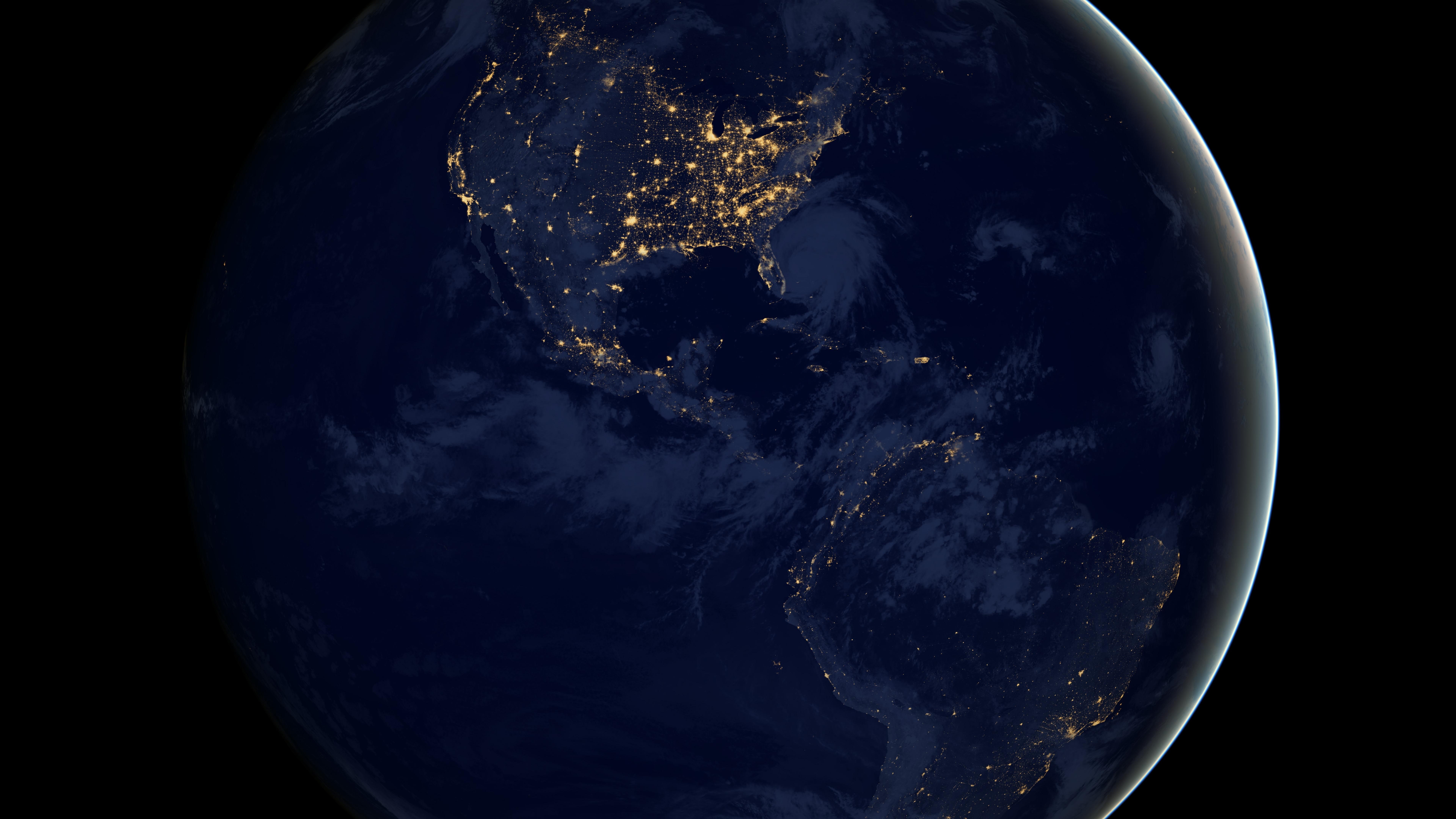 blue marble, nightlight, america, science, earth, light, ocean, night, space, 8K, city, continent, globe, united states, world, nasa, observatory, HD Wallpaper