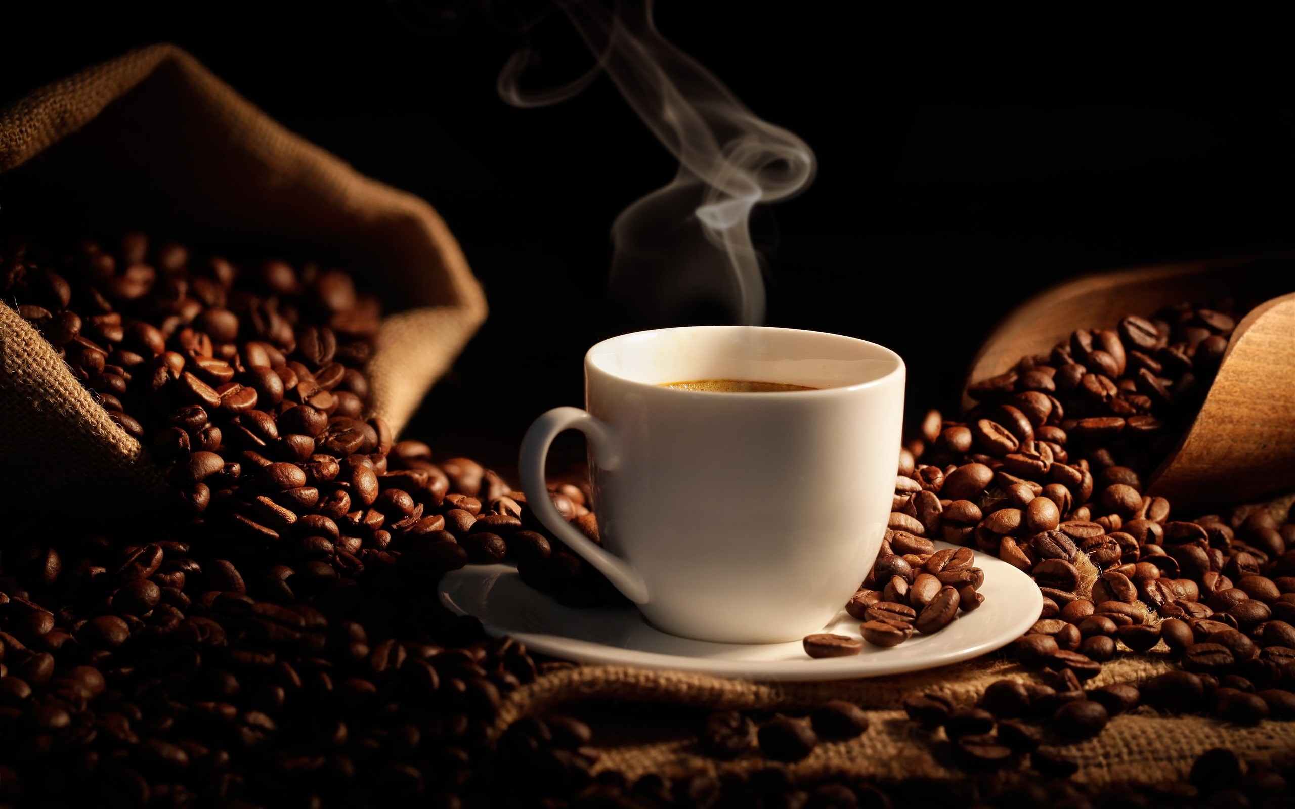 Beans, Cup, Coffee, Hot, Bag, 2K, HD Wallpaper