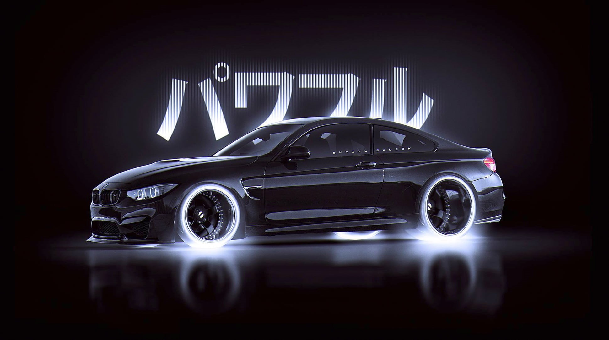 no people, land vehicle, motor vehicle, studio shot, sedan, BMW, illustration, Style, performance, shiny, text, mode of transportation, black background, HD Wallpaper