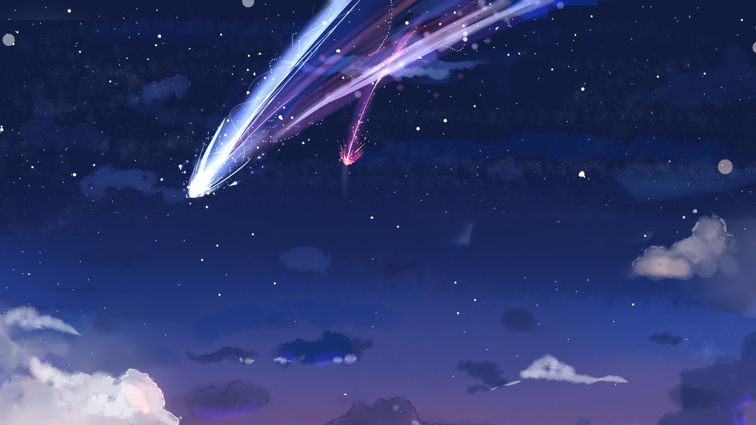 2K, star field, night, star, nature, astronomy, galaxy, no people, long exposure, low angle view, your name, space, Anime, motion, beauty in nature, cloud - sky, HD Wallpaper