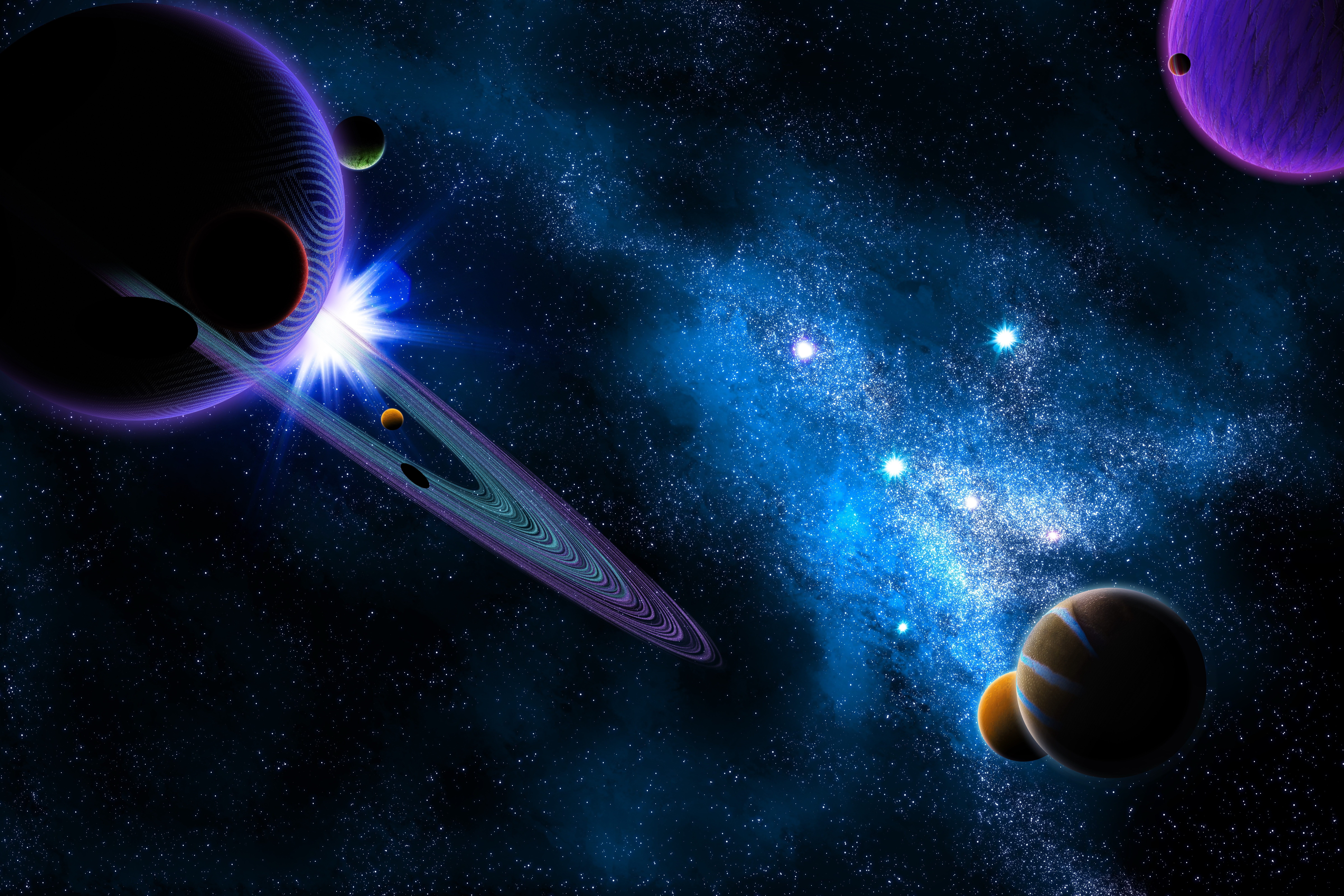 blue, night, 3D, purple, indoors, planet, motion, 8K, illuminated, high angle view, Moon, sphere, star - space, digital art, planet - space, HD Wallpaper