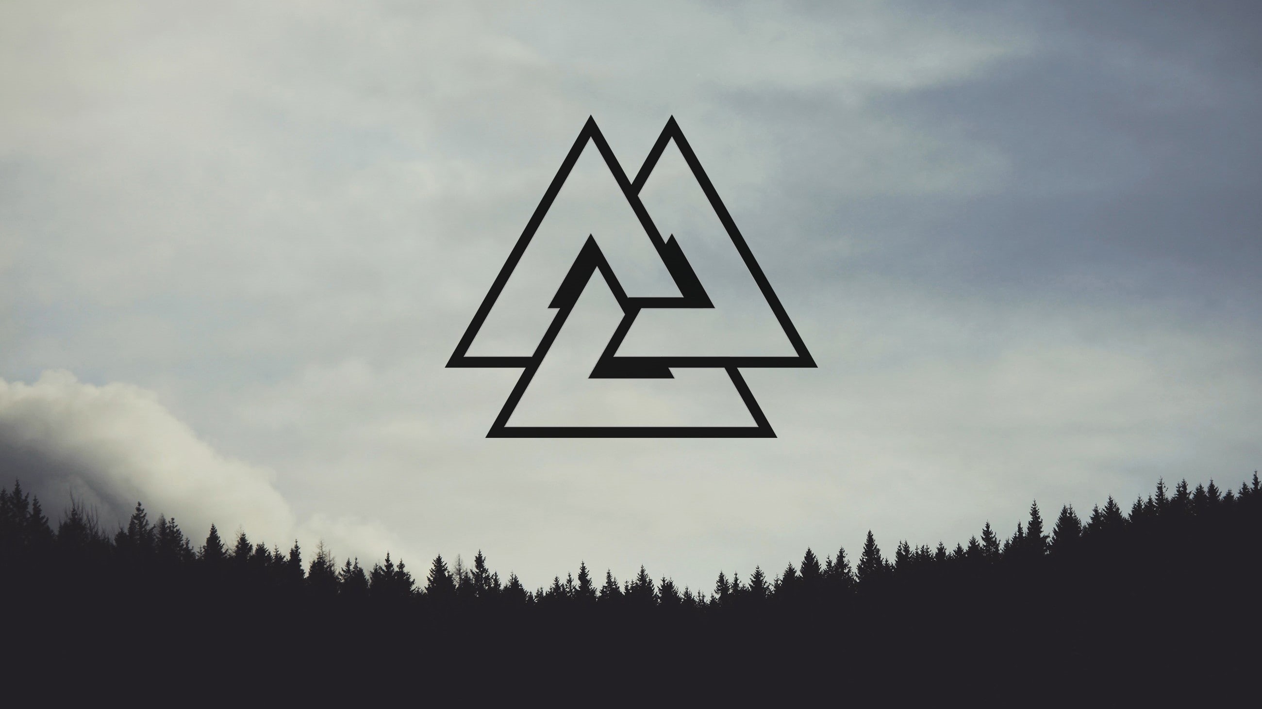 valknut, forest, pine trees, nordic landscapes, 2K, Nordic, HD Wallpaper