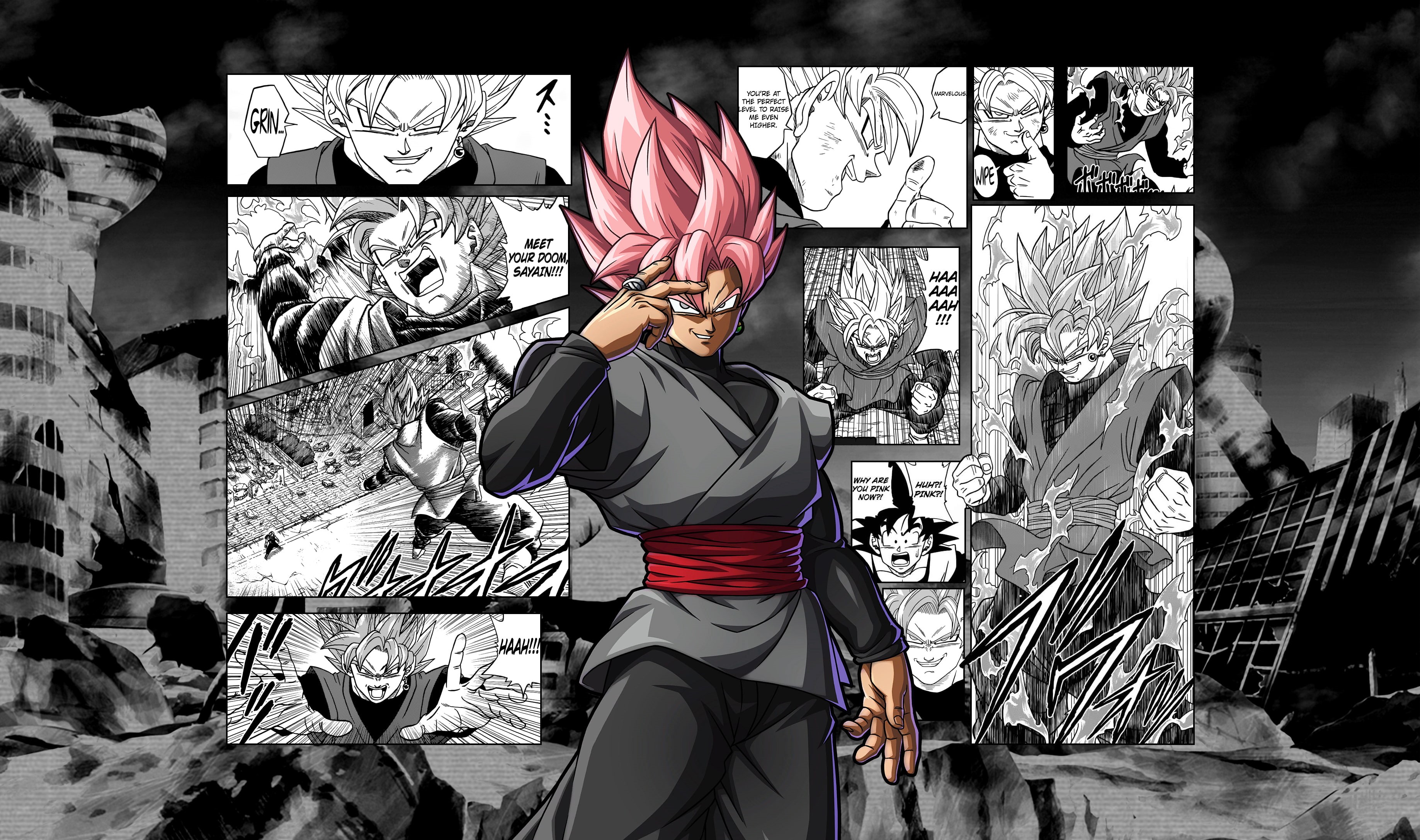 selective coloring, Black Goku, 2K, Dragon Ball Super, manga, Dragon Ball, Super Saiyan Rosé, HD Wallpaper