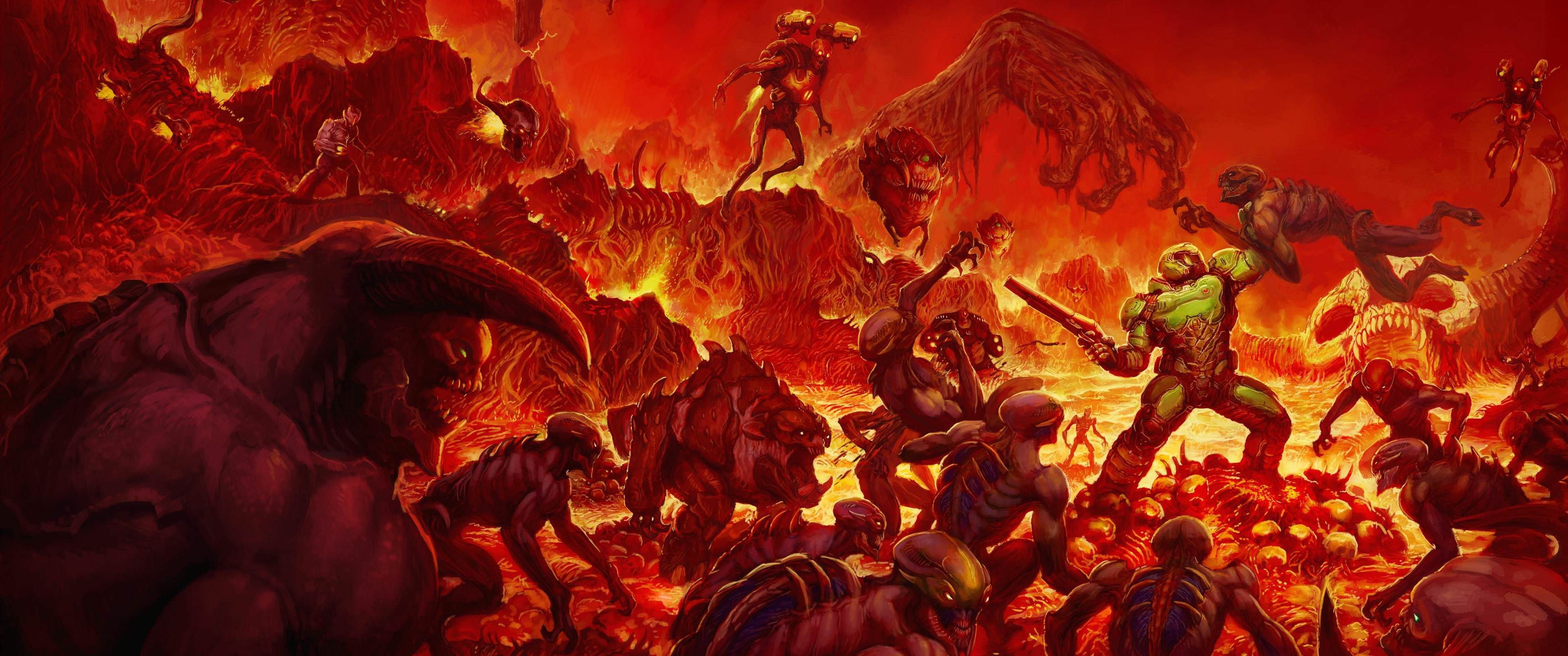 2K, Doom (game), video games, Doom (2016), ultrawide, HD Wallpaper