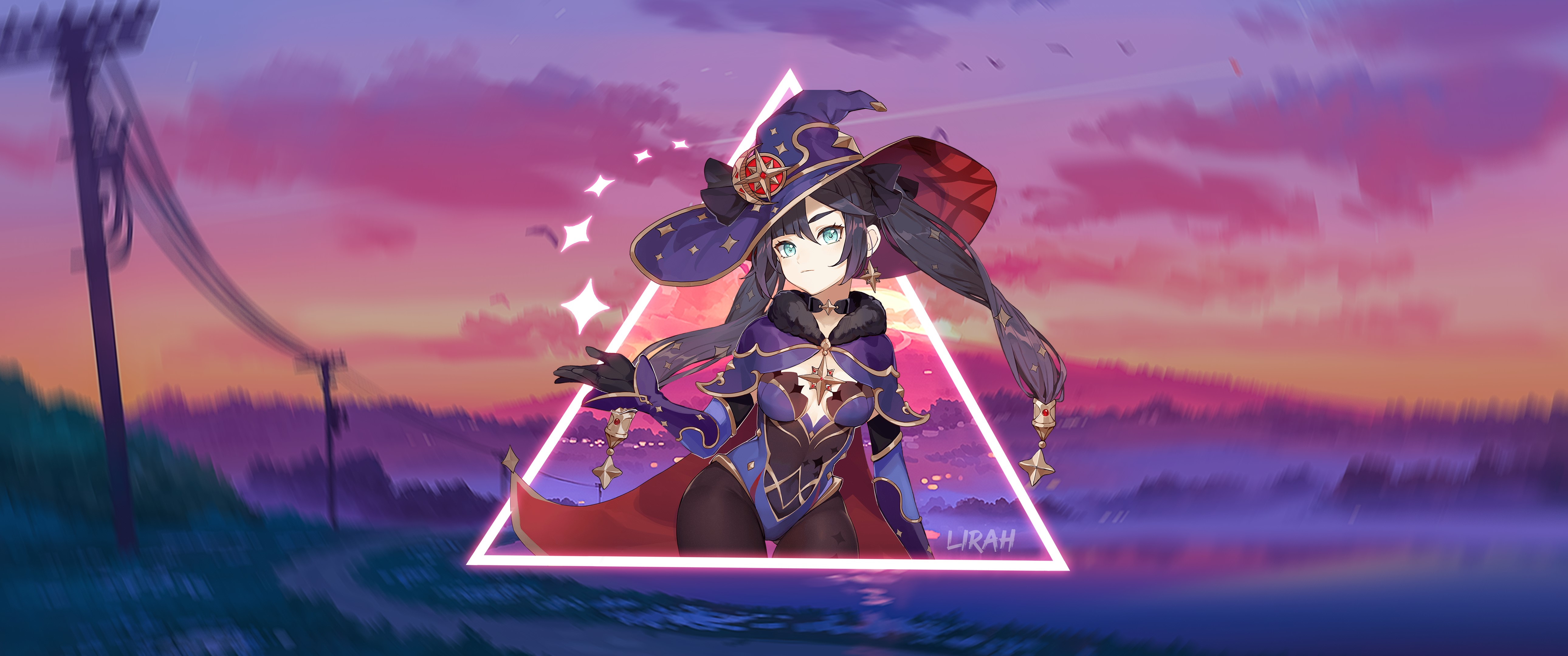 5K, anime girls, Genshin Impact, edit, ultrawide, Mona, HD Wallpaper