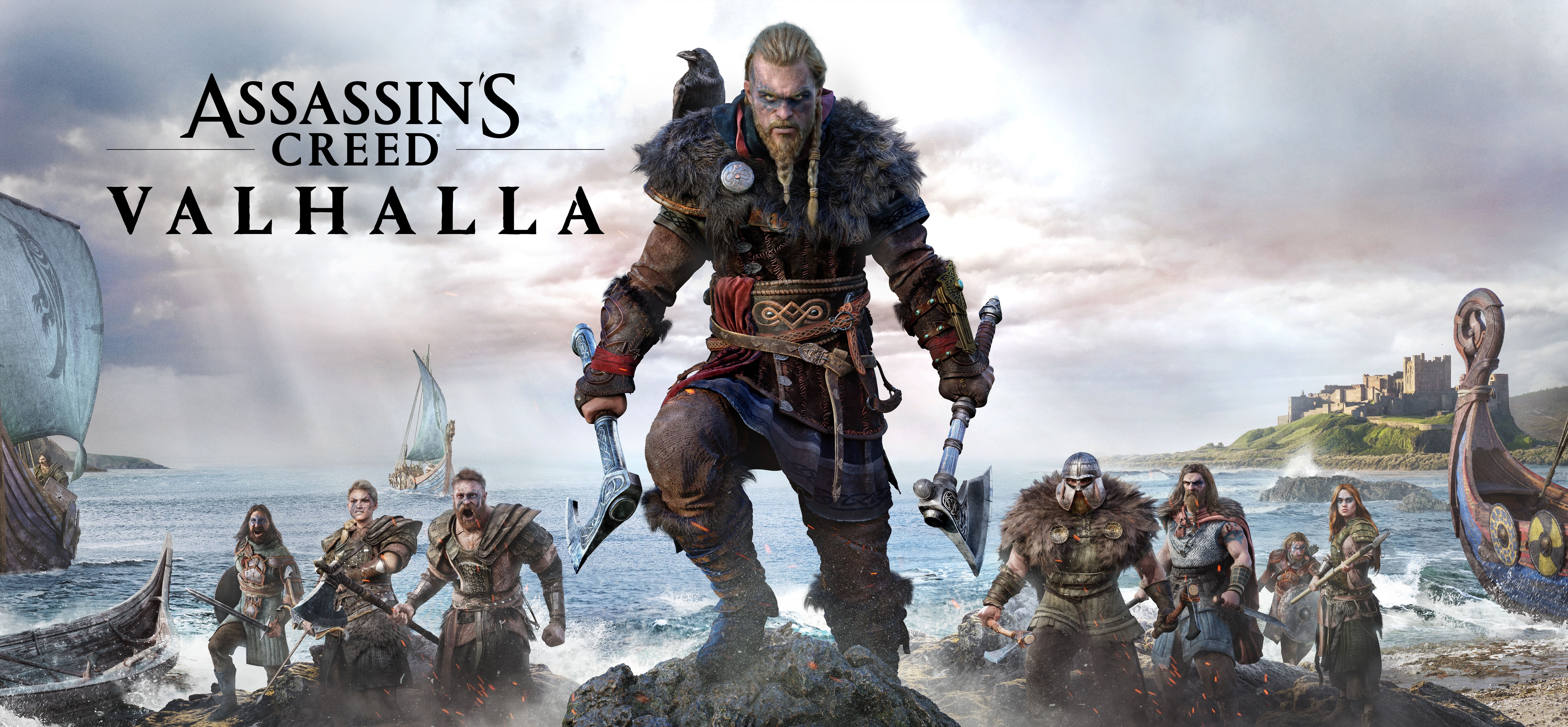 ultra-wide, Assassins Creed: Valhalla, digital art, video games, boat, Axe, 8K, viking, video game art, ultrawide, HD Wallpaper