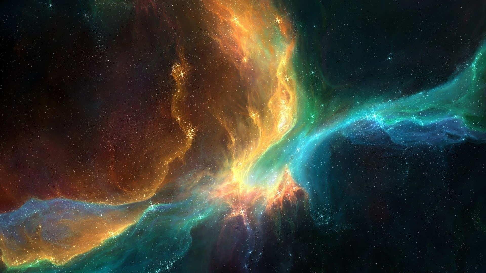digital art, multi colored, star - space, nebula, mystery, water, outdoors, colorful, glowing, milky way, space art, blue, flame, nature, awe, space, night, HD Wallpaper