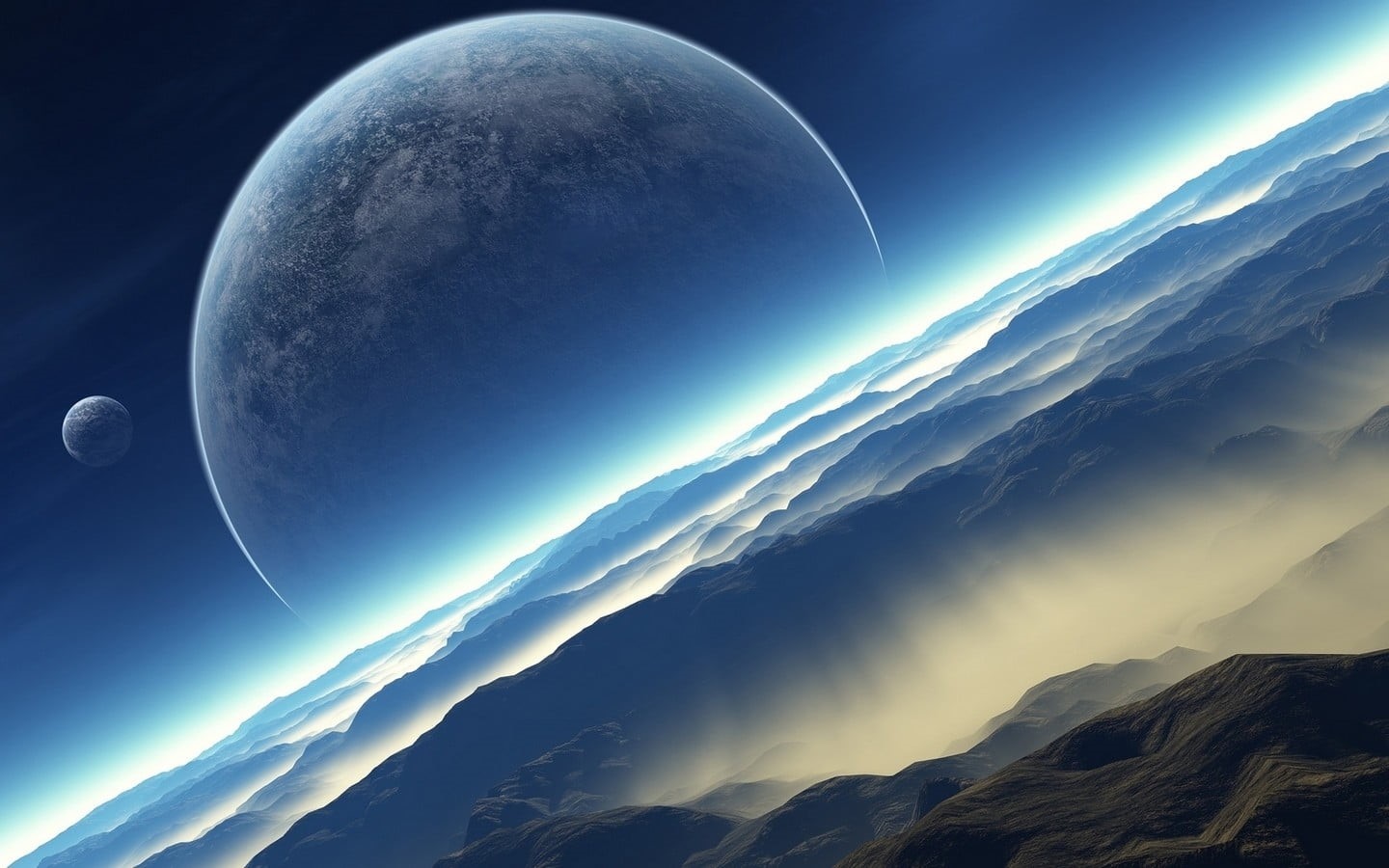 two, eclipse, moon surface, planetary moon, artwork, cloud - sky, mountain, astronomy, 720P, mountain range, night, universe, digital, no people, space art, HD Wallpaper