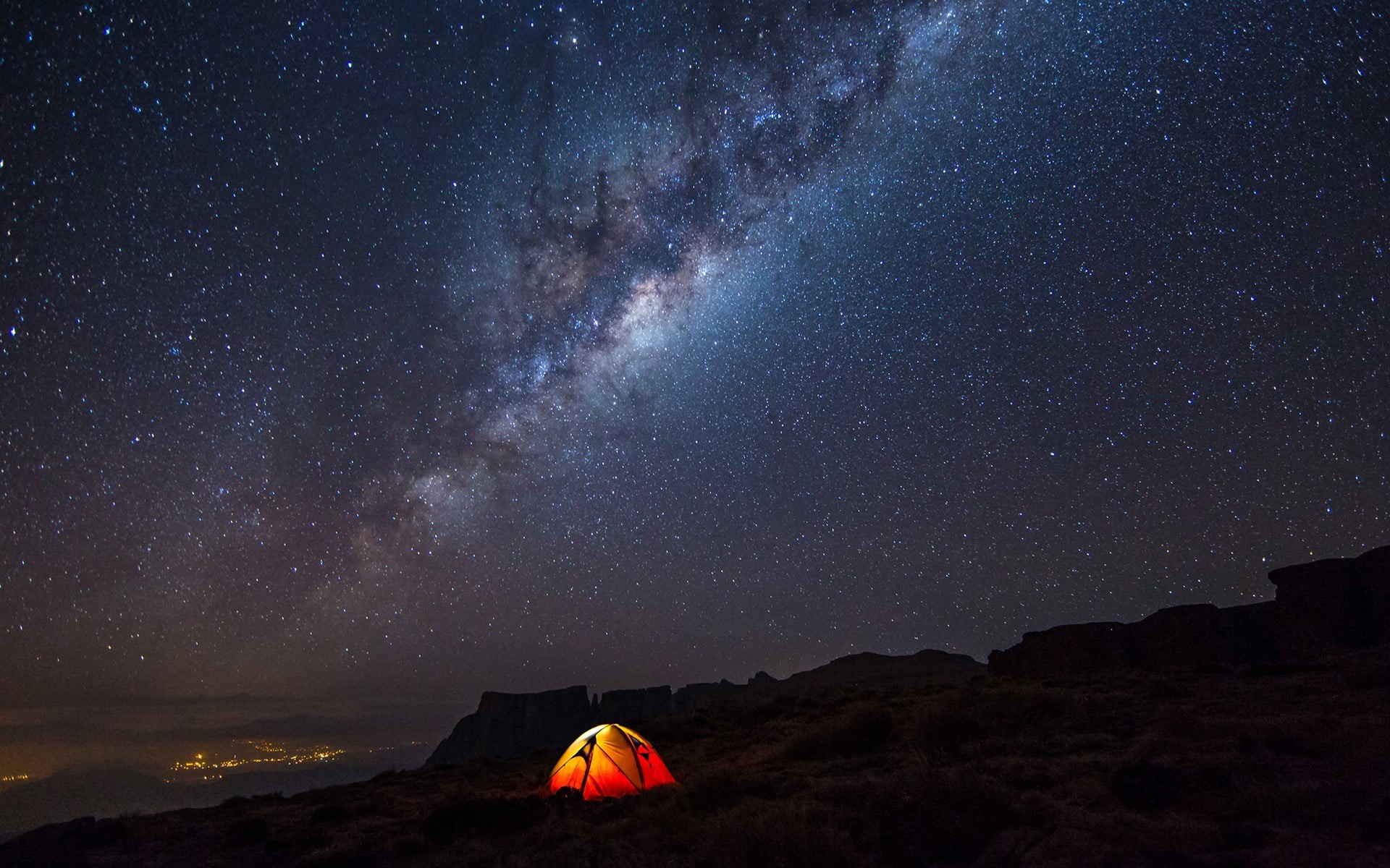 way, tranquil scene, scenics - nature, star - space, milky, galaxy, mountain, tranquility, red, no people, adventure, Milky Way, rock, 1080P, environment, HD Wallpaper