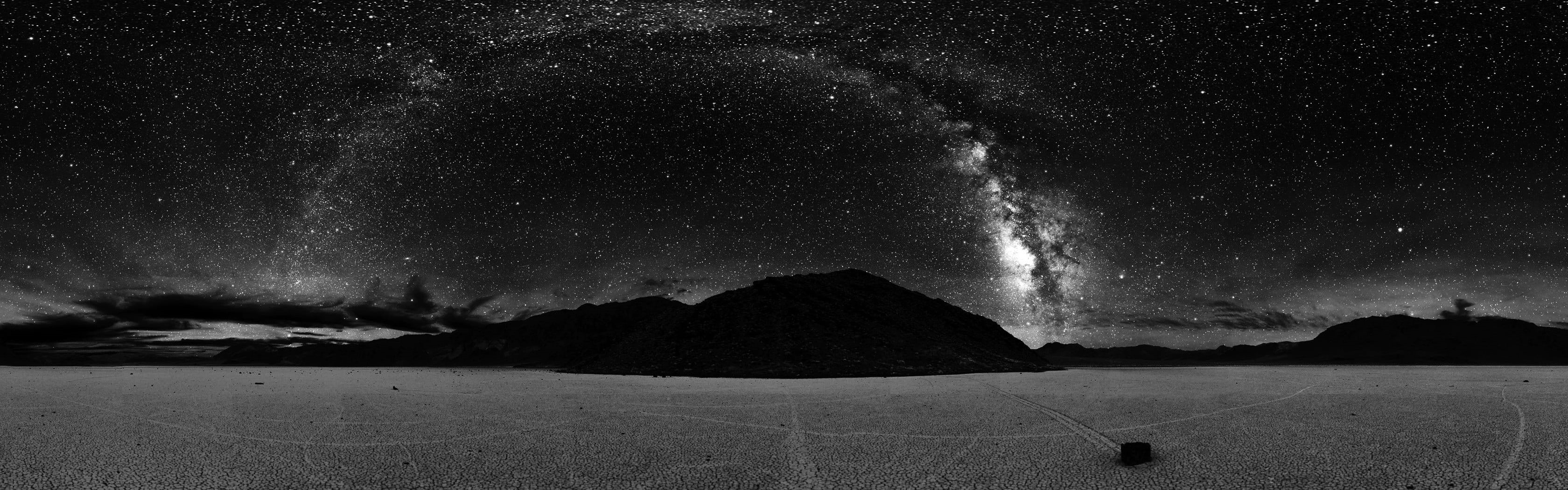 night, beauty in nature, scenics - nature, star - space, outdoors, astronomy, sky, panoramas, dark, nature, mountain, 2K, mountain range, space, long exposure, HD Wallpaper