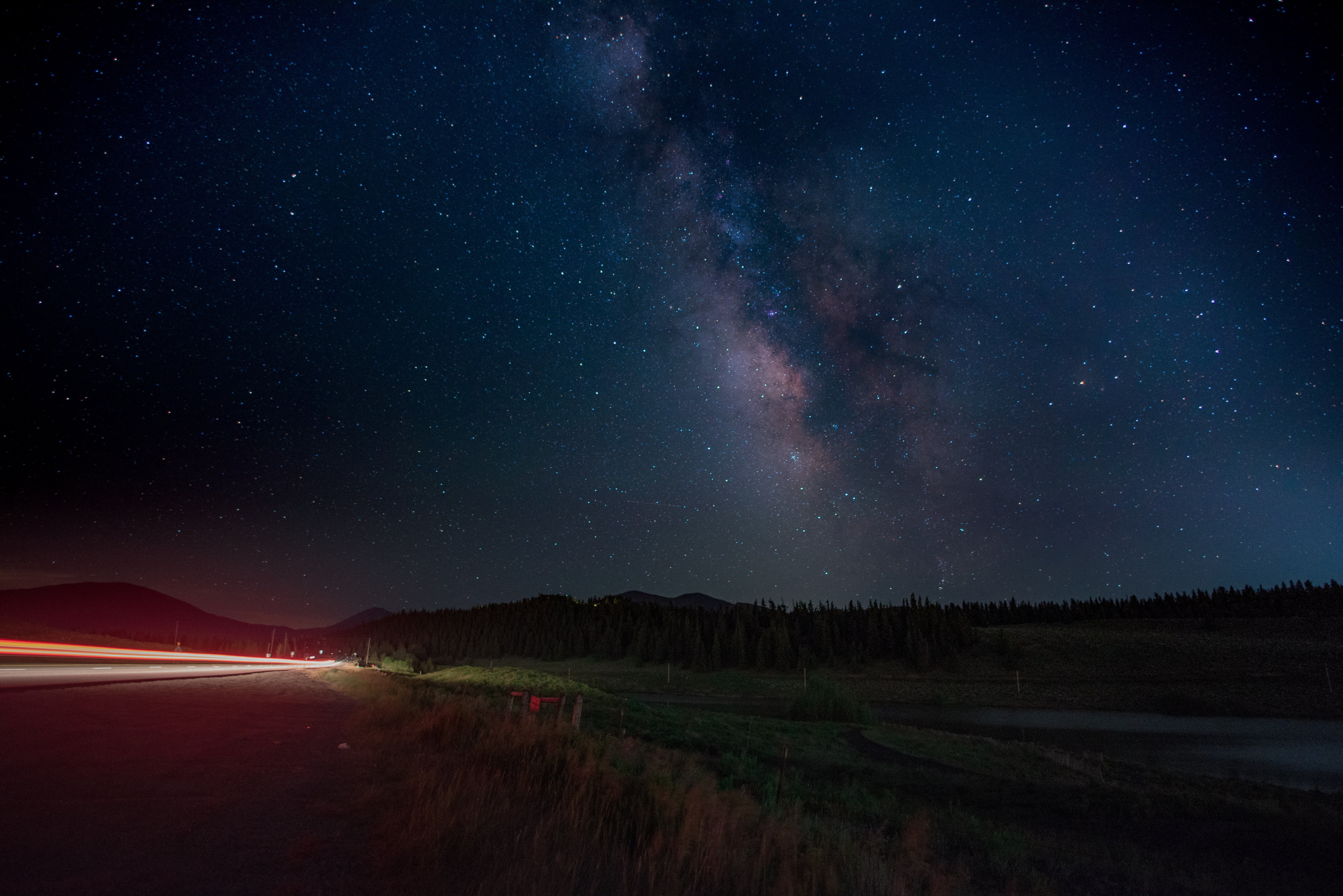 space, way, nighttime, tranquil scene, light trails, 5K, non-urban scene, night, car, astronomy, nature, long exposure, beauty in nature, star - space, HD Wallpaper
