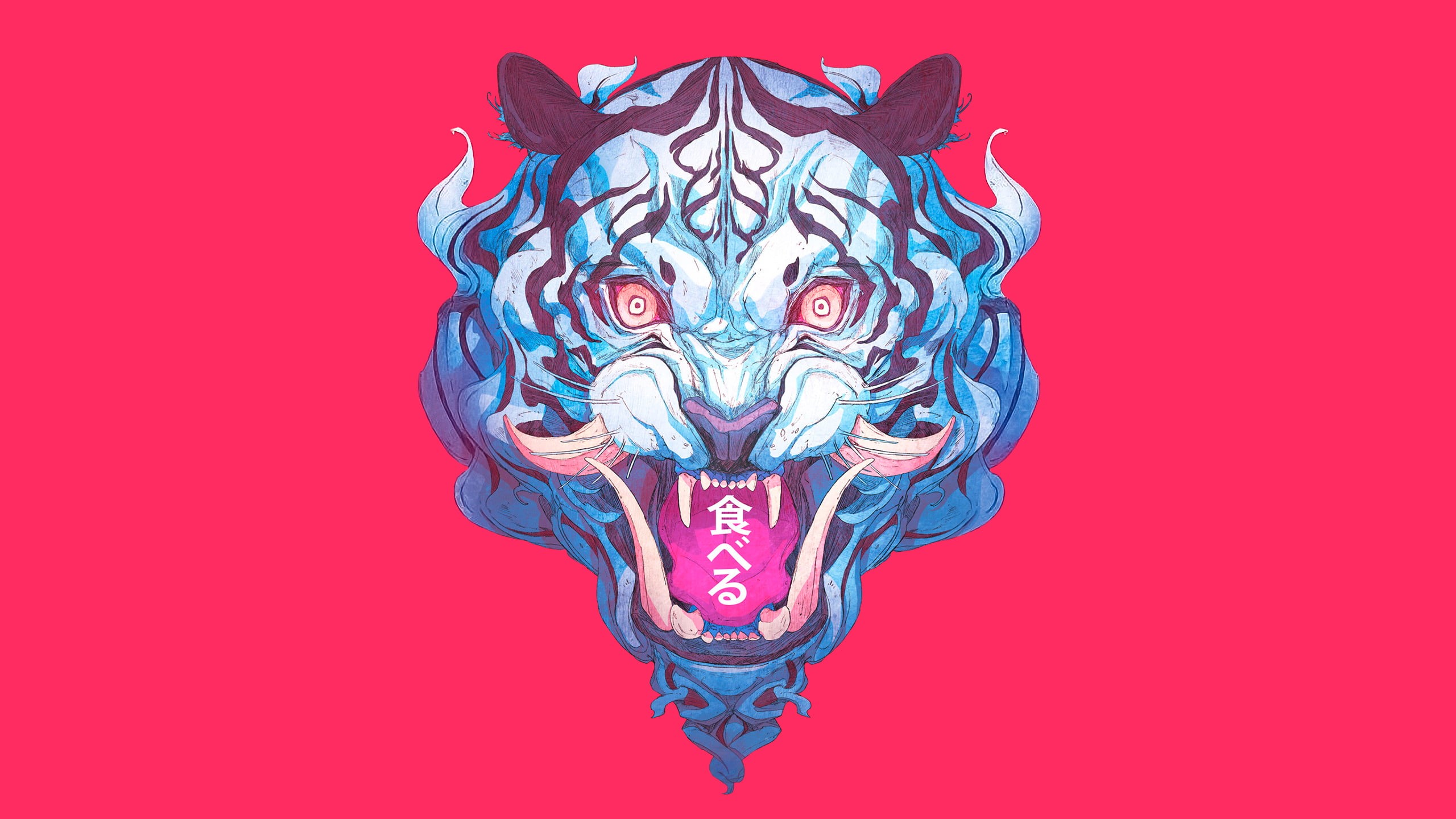 Japanese Art, digital art, illustration, simple background, tiger, Chun Lo, Ukiyo-e, creature, drawing, sketches, Japan, artwork, samurai, demon, 2K, HD Wallpaper