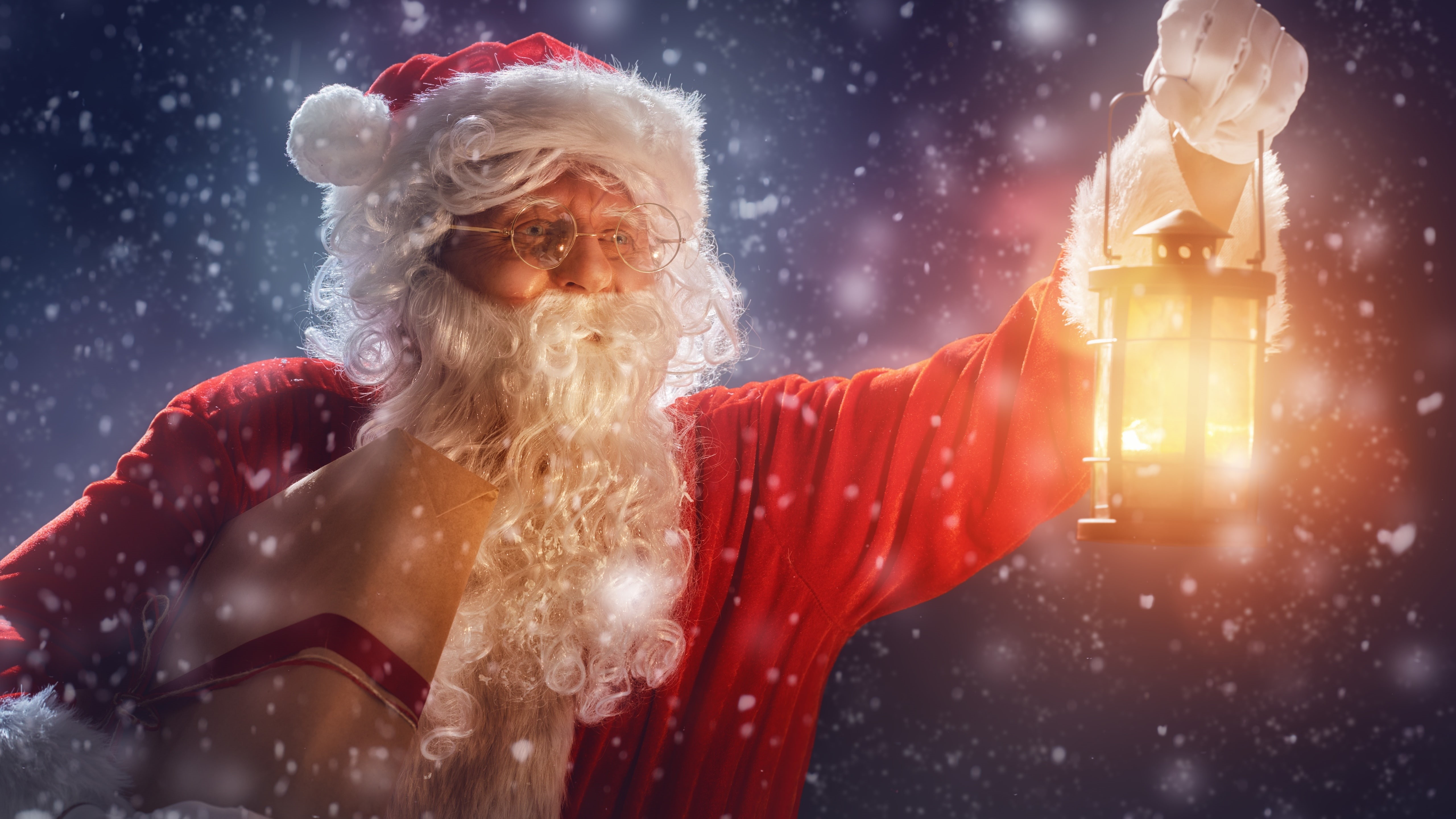 lantern, christmas holiday, snowfall, 5K, santa claus, christmas, snowing, christmas holidays, HD Wallpaper
